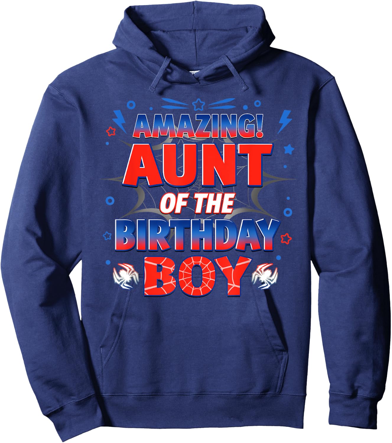 Aunt of the Birthday Boy Costume Spider Web Birthday Party Hoodie - Hoodie | Navy