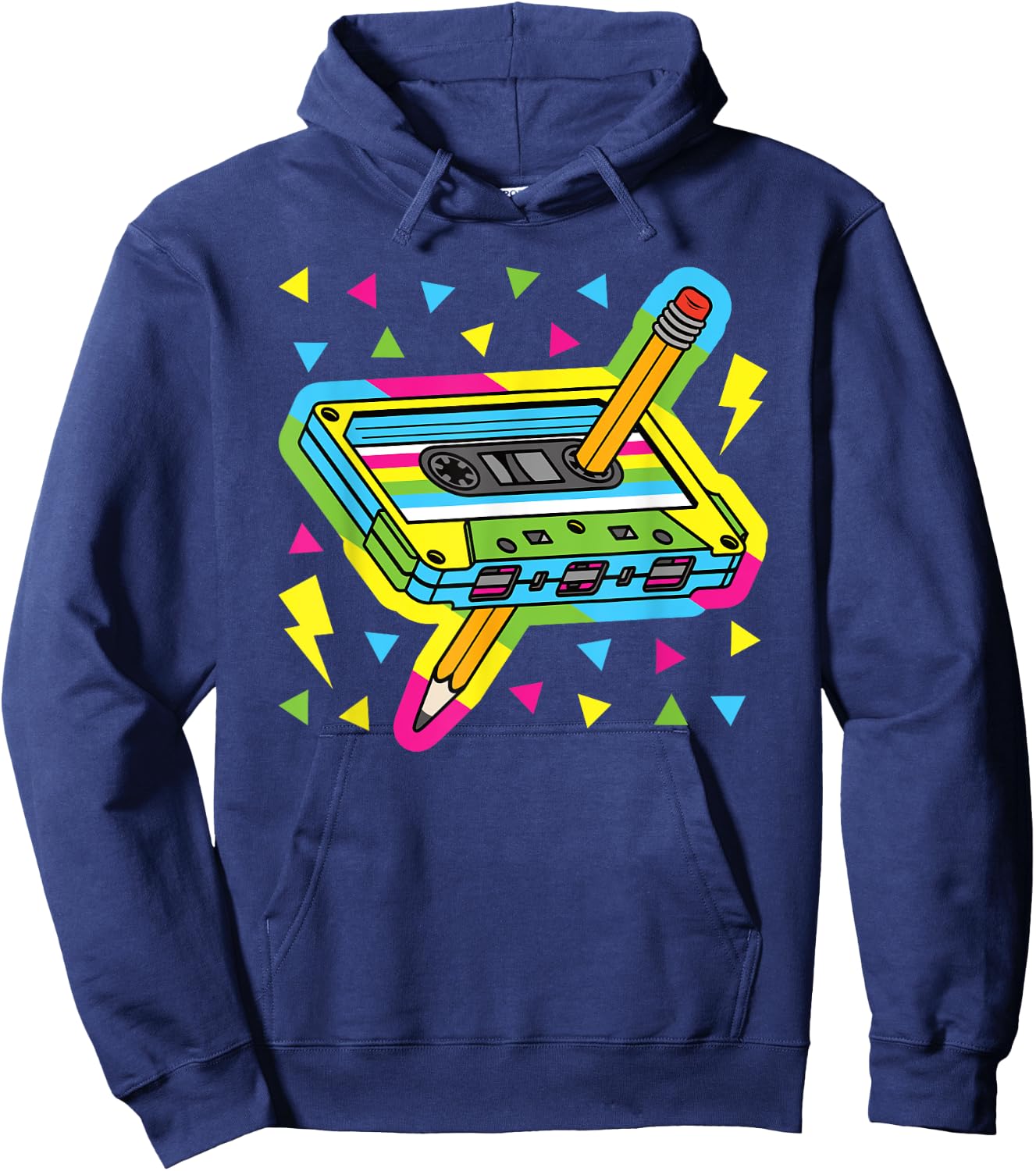 Vintage Cassette Tape Pencil 80s 90s Retro Music Mixtape Hoodie - Hoodie | Navy