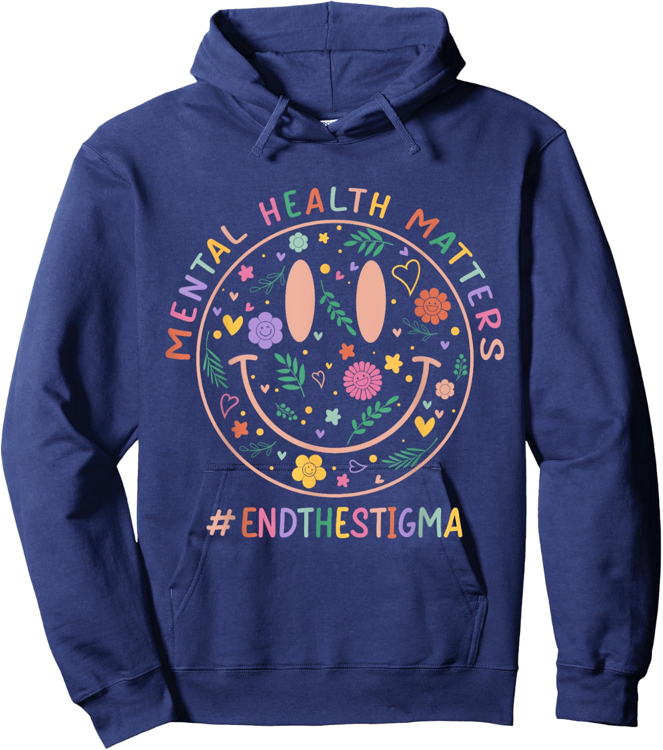 Mental Heath Matters End The Stigma Smile Face Flower Retro Hoodie - Hoodie | Navy