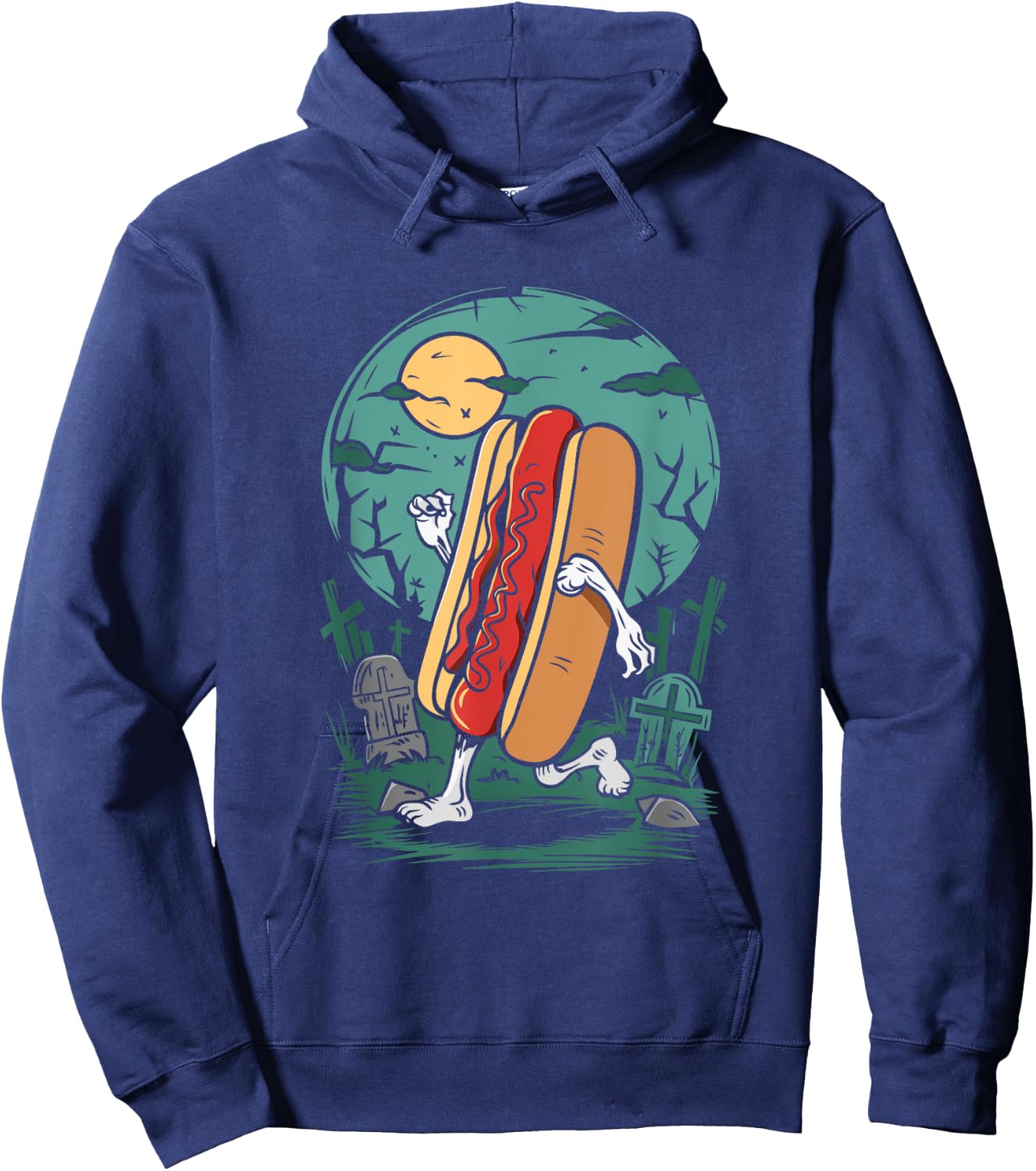 Hot Dog Zombie - Vintage Creepy Zombie Halloween Lover Men Women Kids Hoodie - Hoodie | Navy