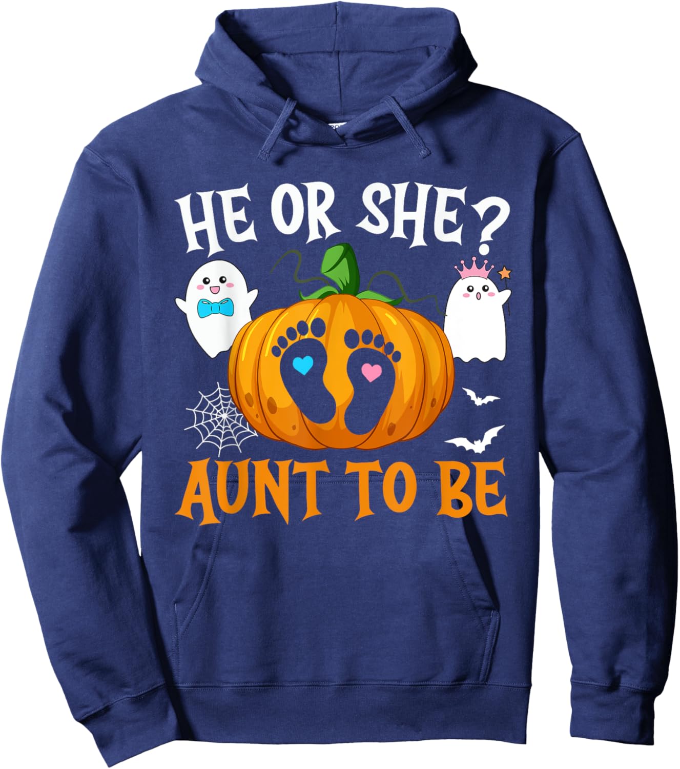 Halloween Gender Reveal He or She Aunt To Be Pumpkin Hoodie - Hoodie | Navy