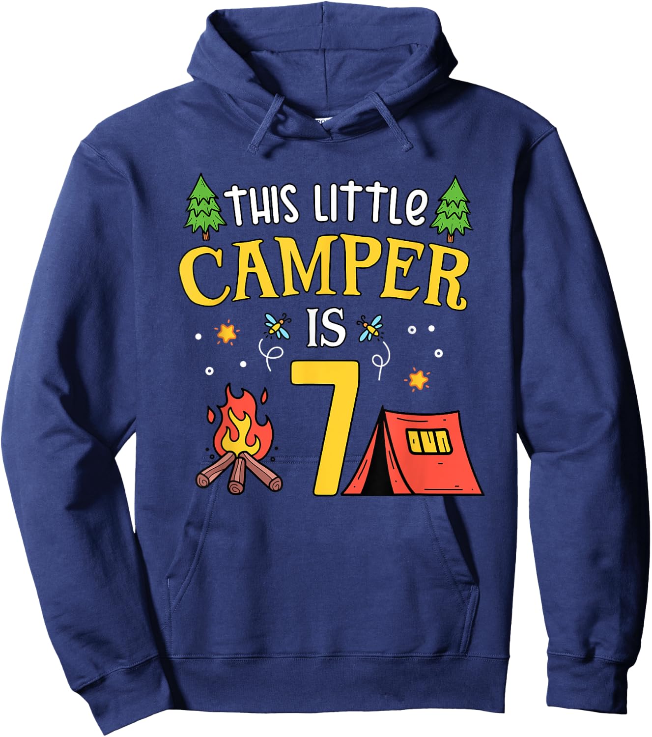 7th Birthday Little Camper Seven Years Old Camping Party Hoodie - Hoodie | Navy