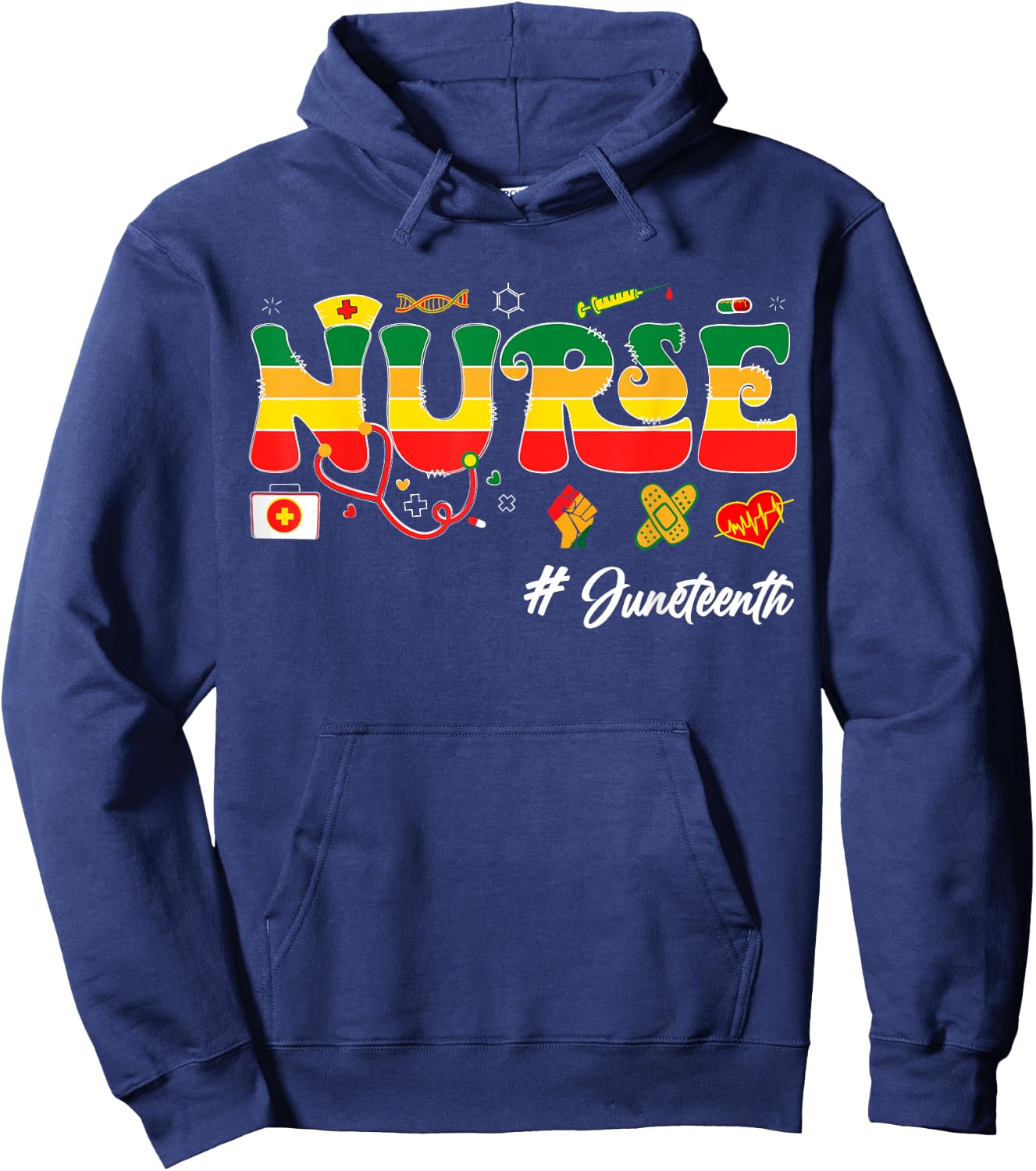 Juneteenth Black Men Woman Nurse Afro Girl Juneteenth nurse Hoodie - Hoodie | Navy