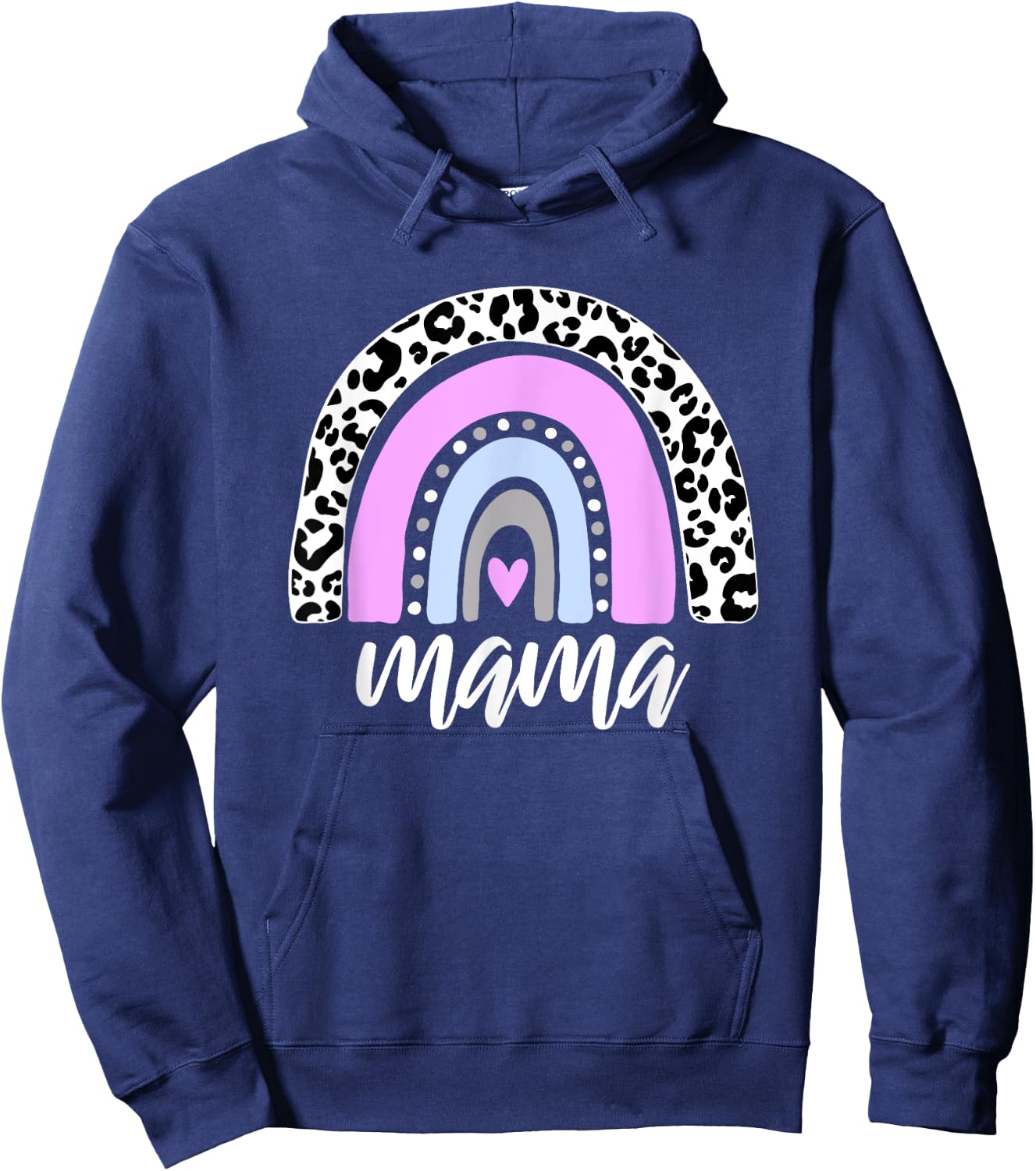 MAMA Rainbow New Mom Gift Blessed Mama Baby Reveal Leopard Hoodie - Hoodie | Navy