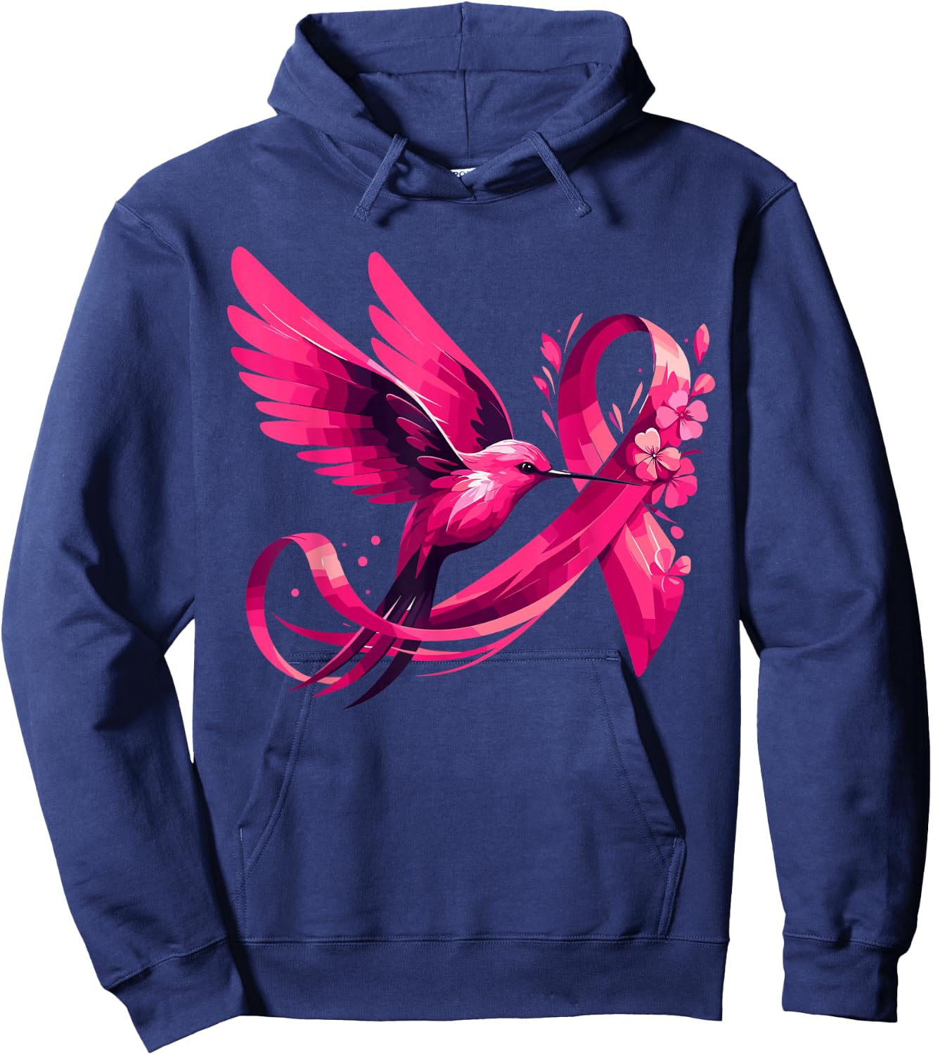 Hummingbird Flower Pink Ribbon Breast Cancer Awareness Hoodie - Hoodie | Navy