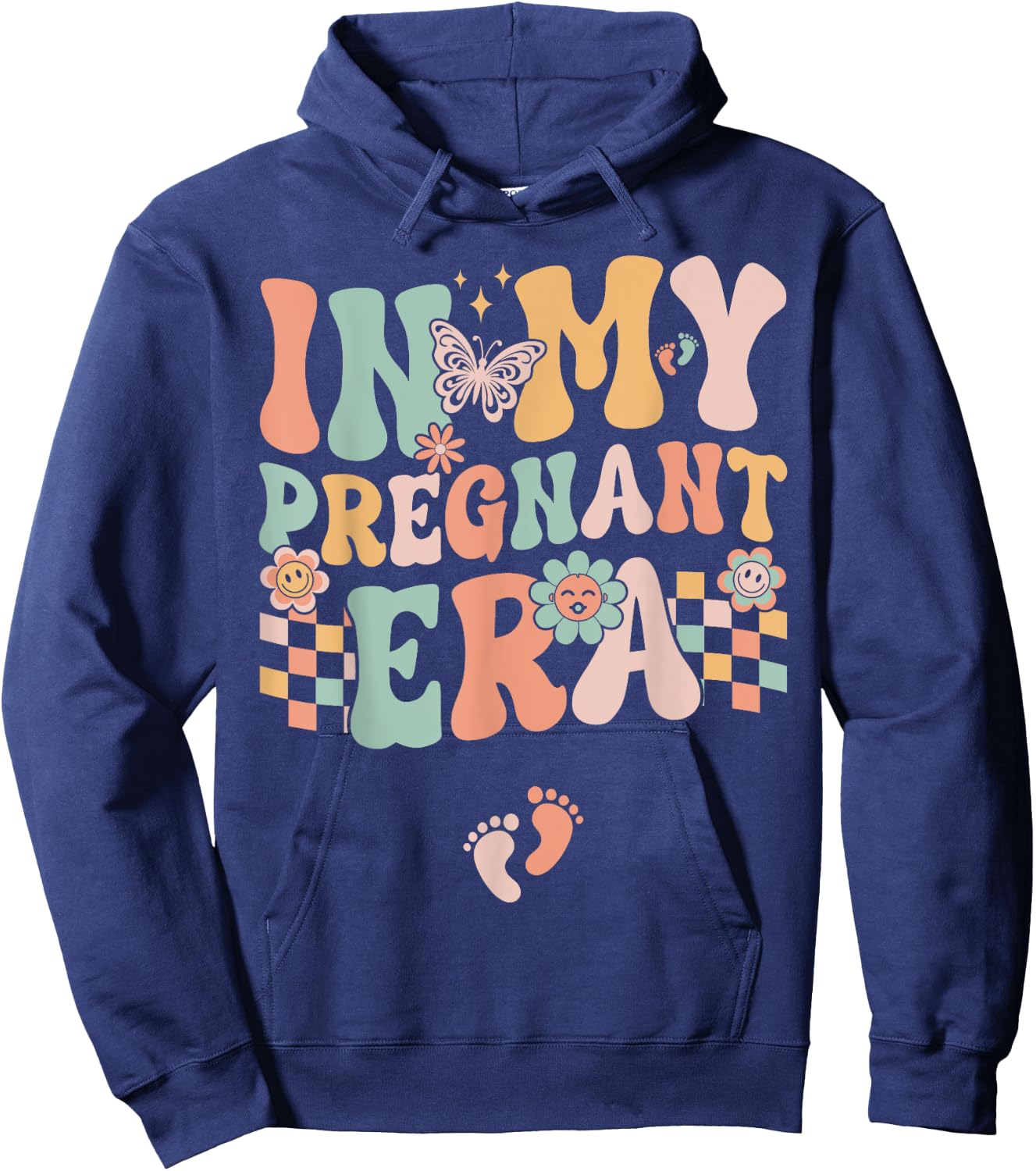 In My Pregnant Era Groovy Pregnancy Reveal Hoodie - Hoodie | Navy