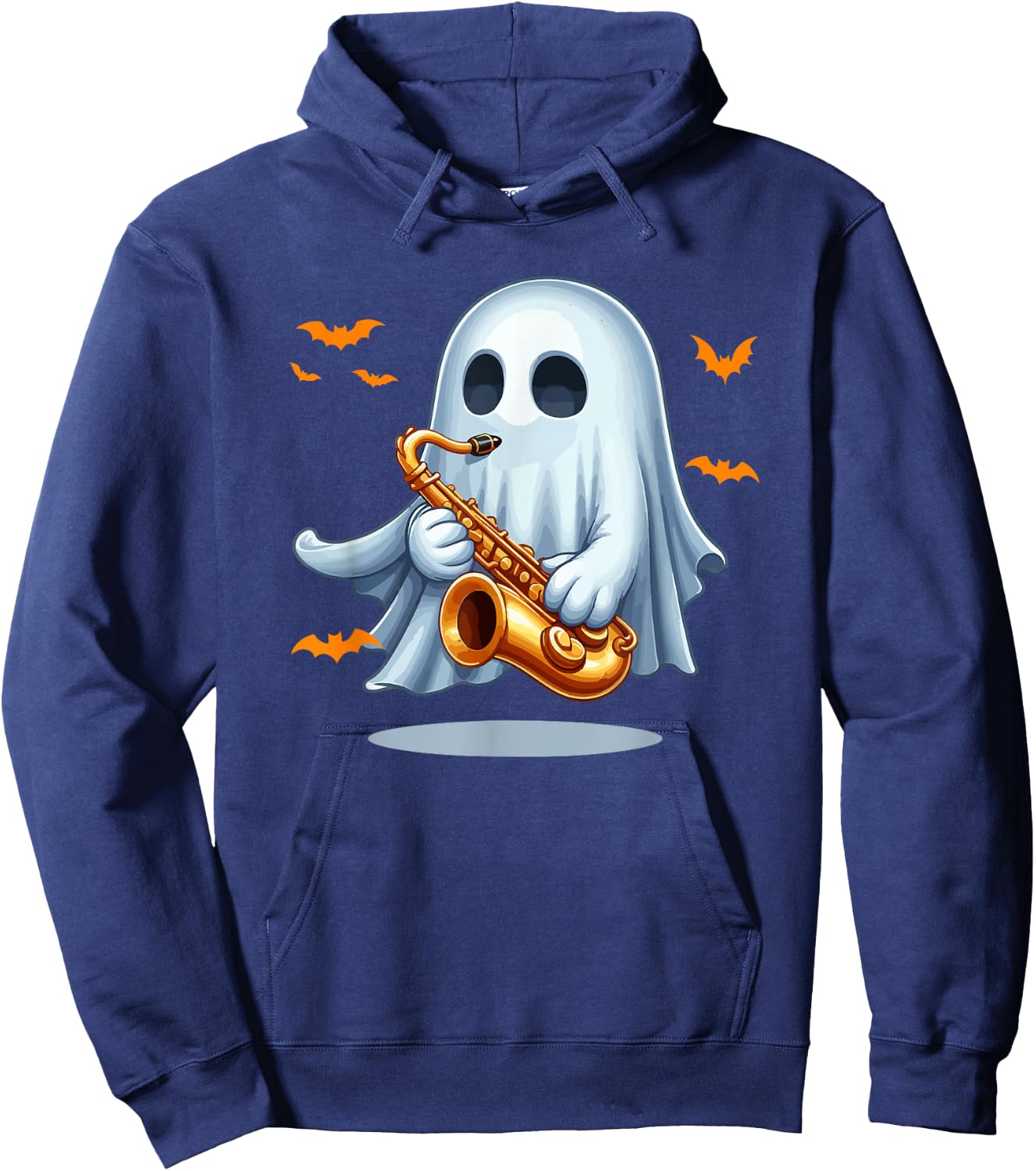 Boo Ghost Playing Saxophone Halloween Musical Instrument Hoodie - Hoodie | Navy