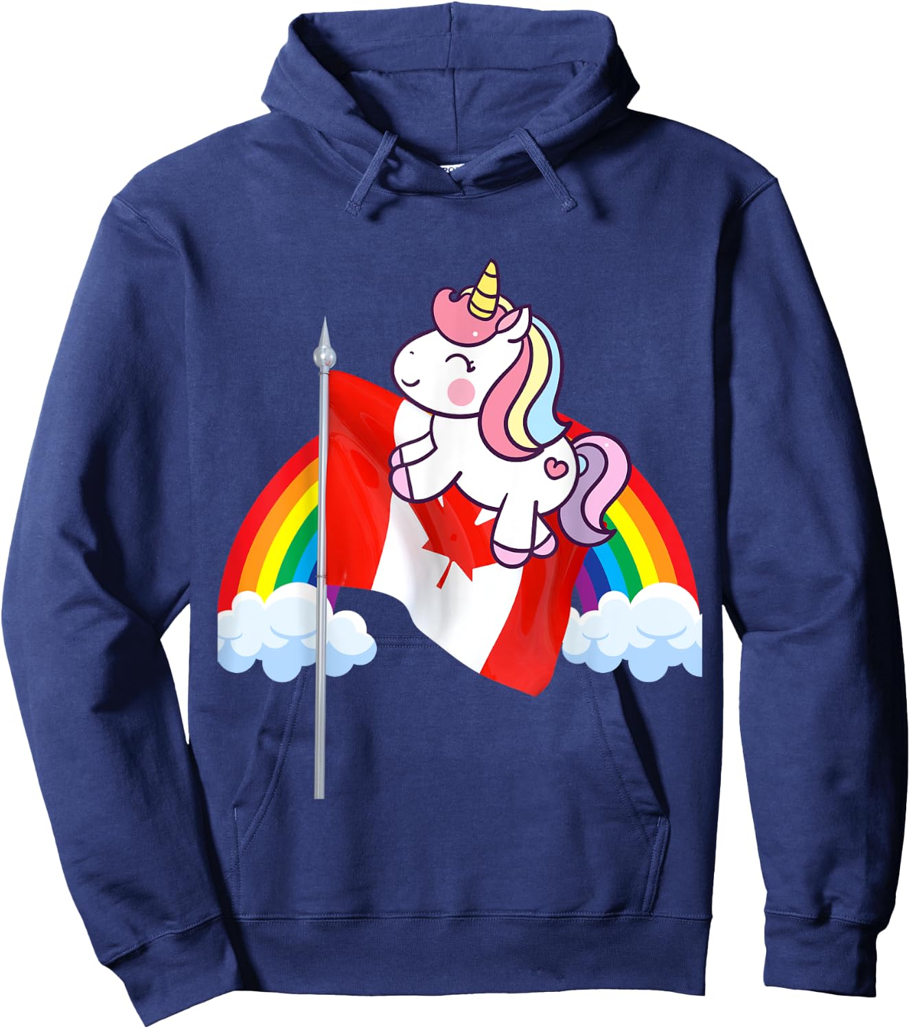 Unicorn Riding Canada Flag Boys Girls Women Kids Canadian Hoodie - Hoodie | Navy