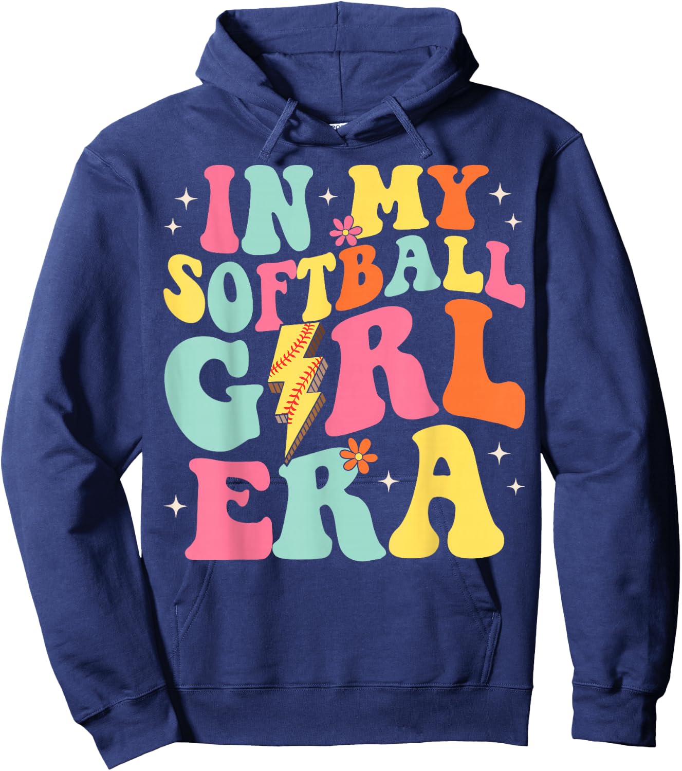 In My Softball Girl Era Retro Groovy Softball Girl Hoodie - Hoodie | Navy