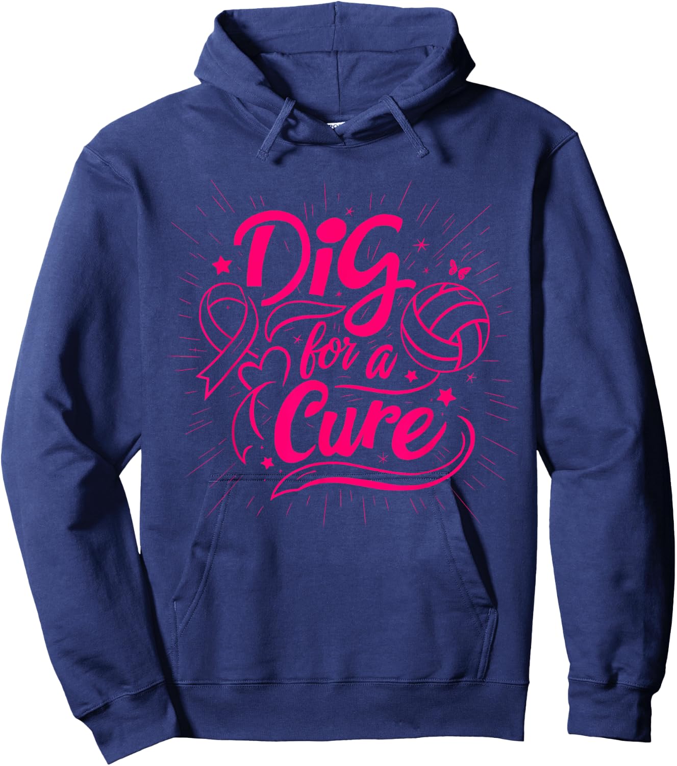 Dig For A Cure Breast Cancer Awareness Volleyball Pink Hoodie - Hoodie | Navy