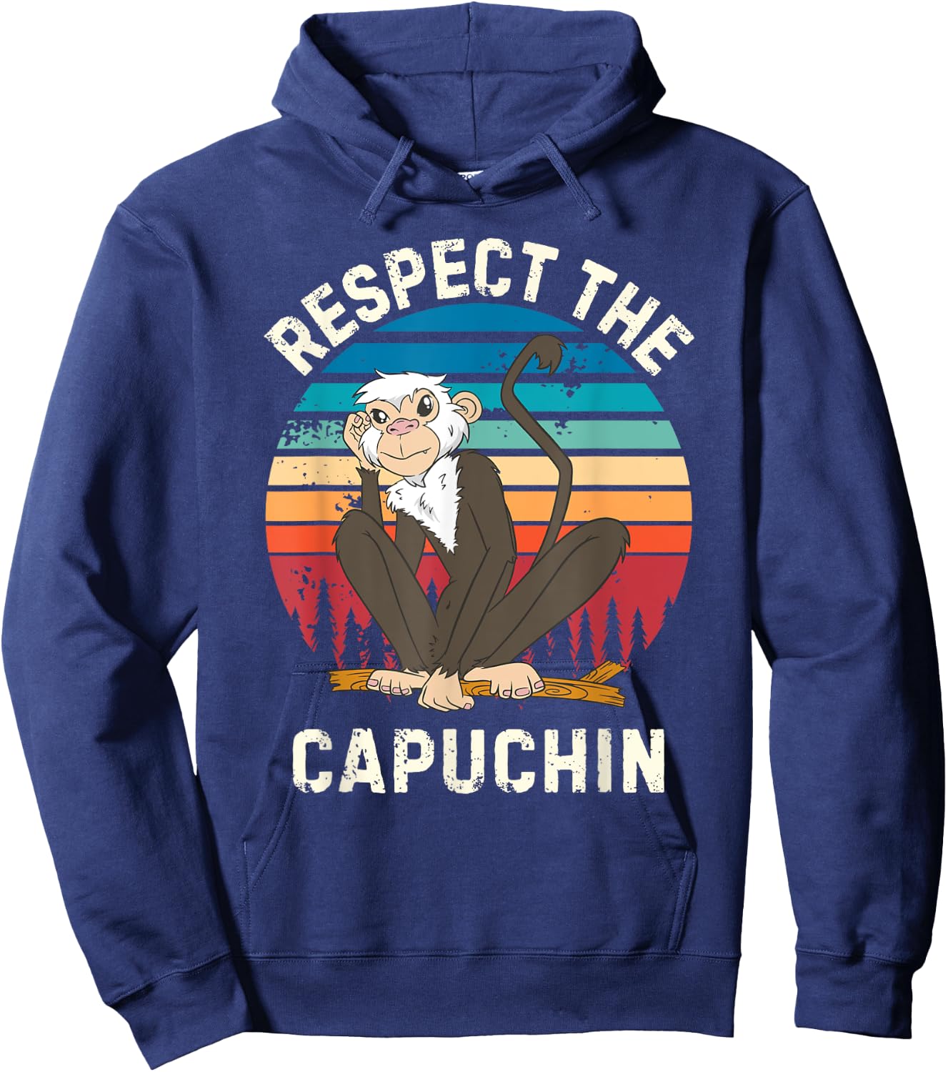 Retro Respect The Capuchin Vintage Capuchin MonkeyLover Hoodie - Hoodie | Navy