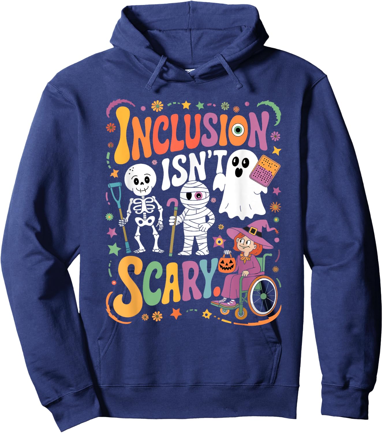 Inclusion Isn't Too Scary Ghost SLP Halloween Sped Teacher Hoodie - Hoodie | Navy