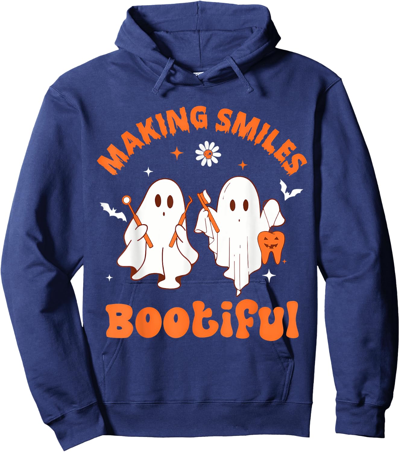 Making Smiles Bootiful Funny Ghost Dentist Halloween Dental Hoodie - Hoodie | Navy