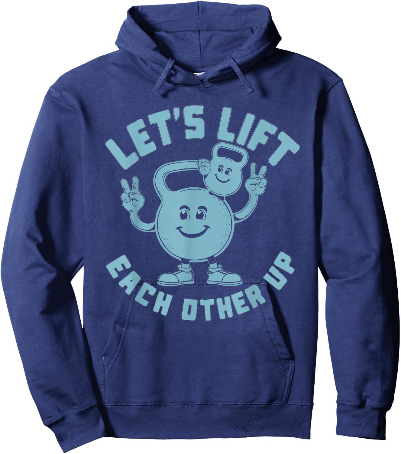 Let's Lift Each Other Up Kettlebell Peace Sign Gym Positive Hoodie - Hoodie | Navy