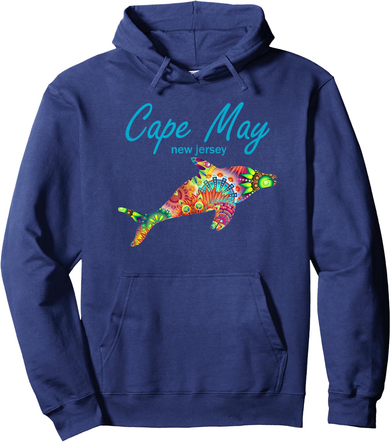 Cape May NJ Beach Dolphin Ocean New Jersey Beach Vacation Hoodie - Hoodie | Navy