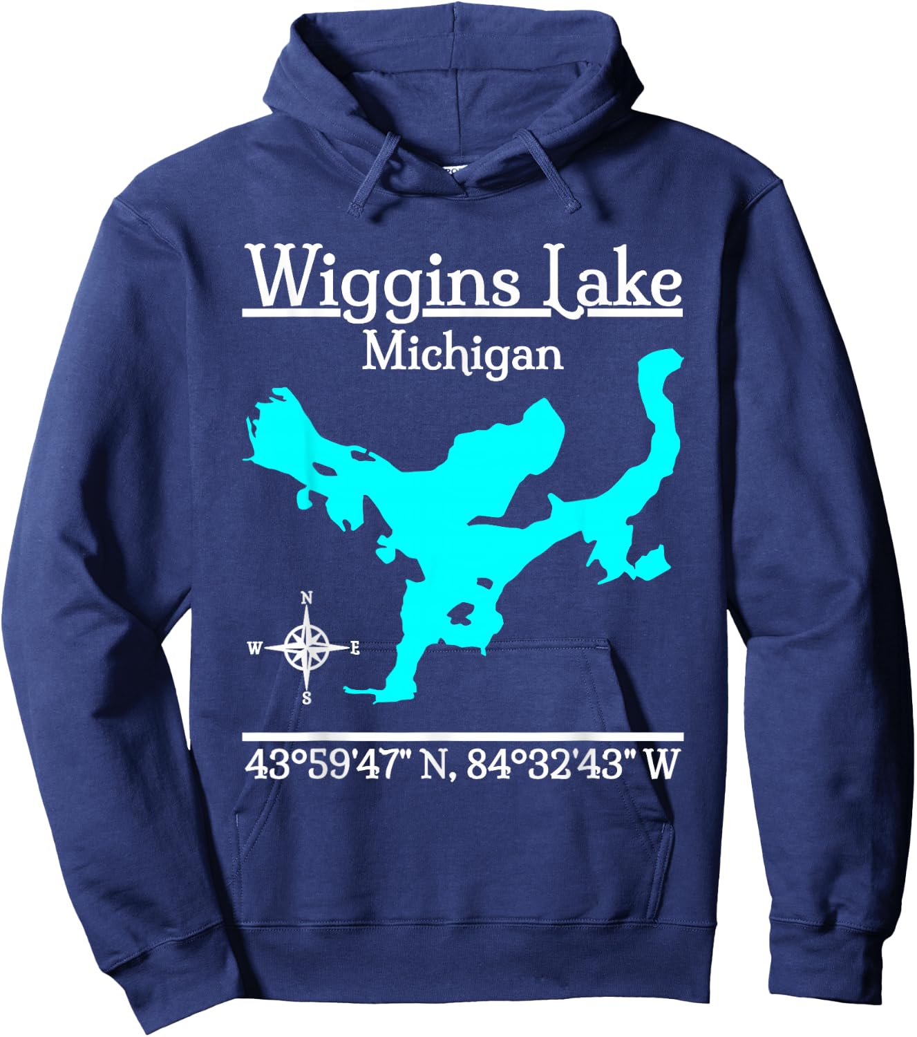 Designed by GeoGearCo Wiggins Lake, Michigan - Kids, -Adults - Black - Short Sleeve - - Classic Fit - Cotton 65%, Polyester 35% Hoodie - Hoodie | Navy