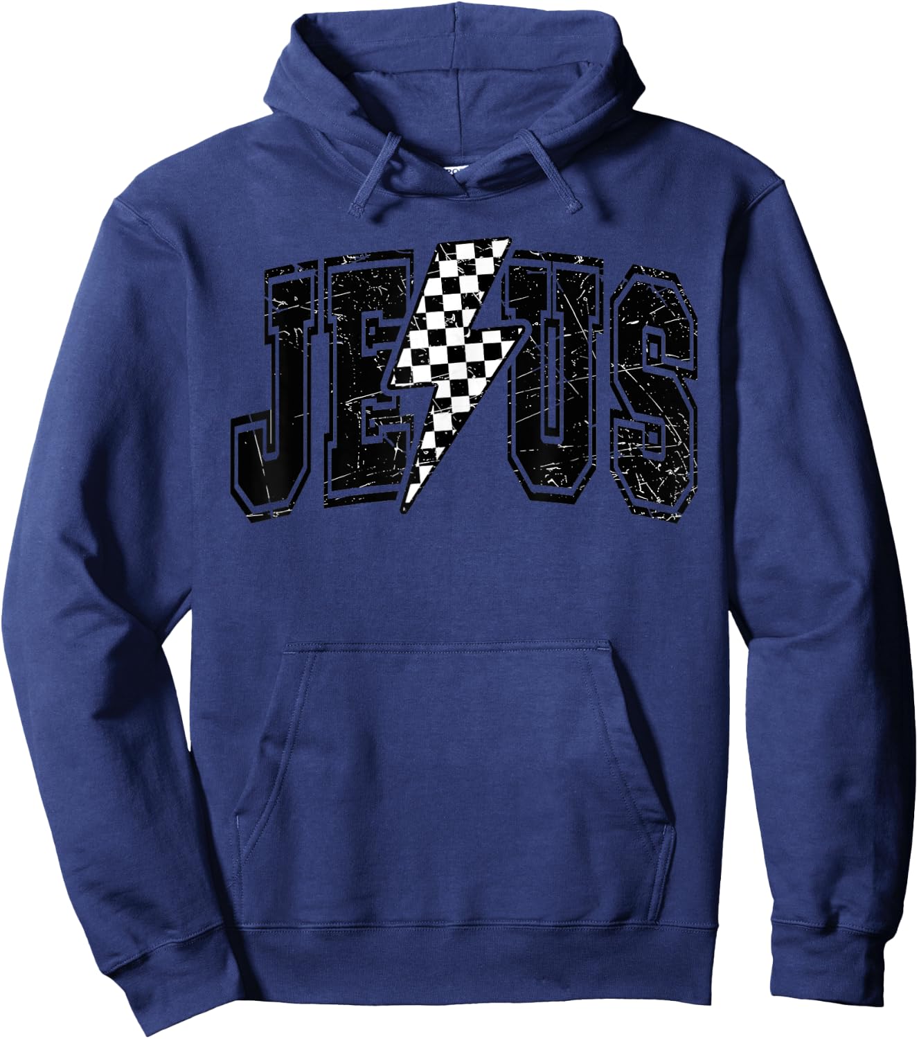 Funny Retro Groovy Checkered Jesus Lightning Bolt Apparel Hoodie - Hoodie | Navy