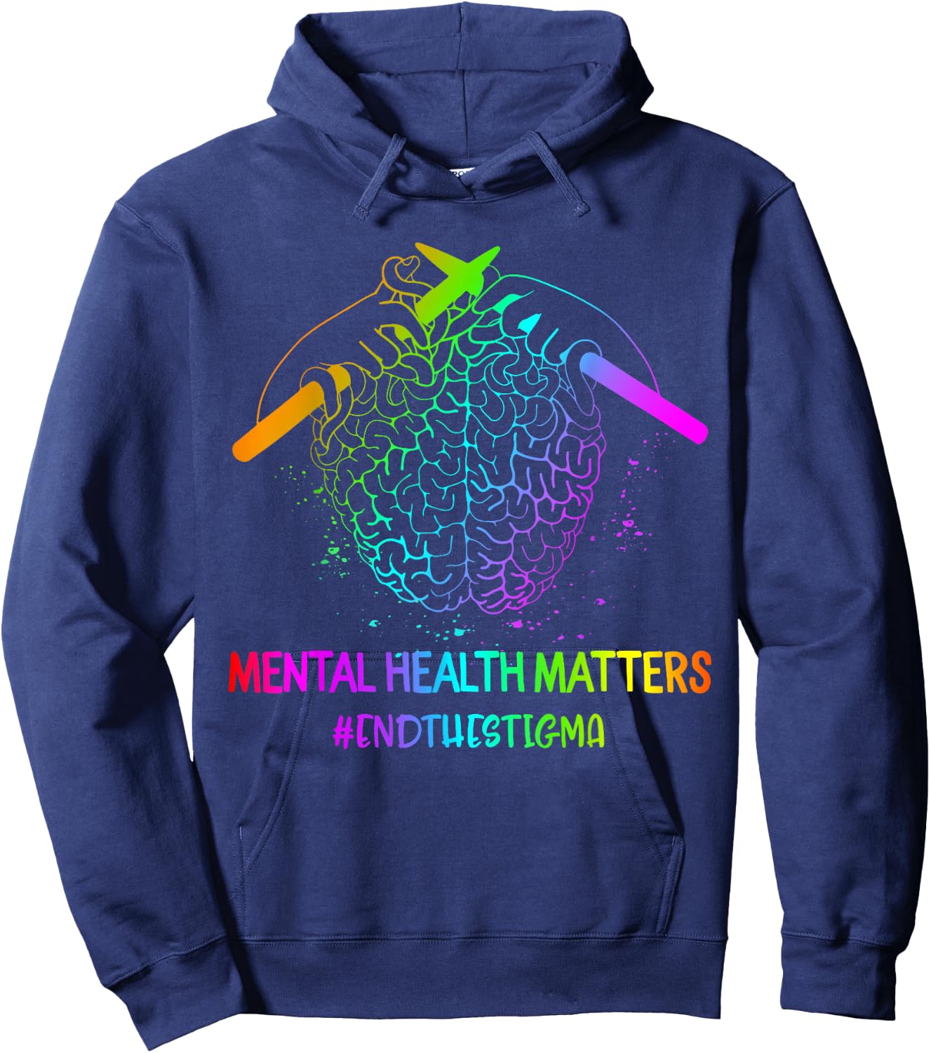 Brain Knitting Mental Health Awareness End The STIGMA Gift Hoodie - Hoodie | Navy