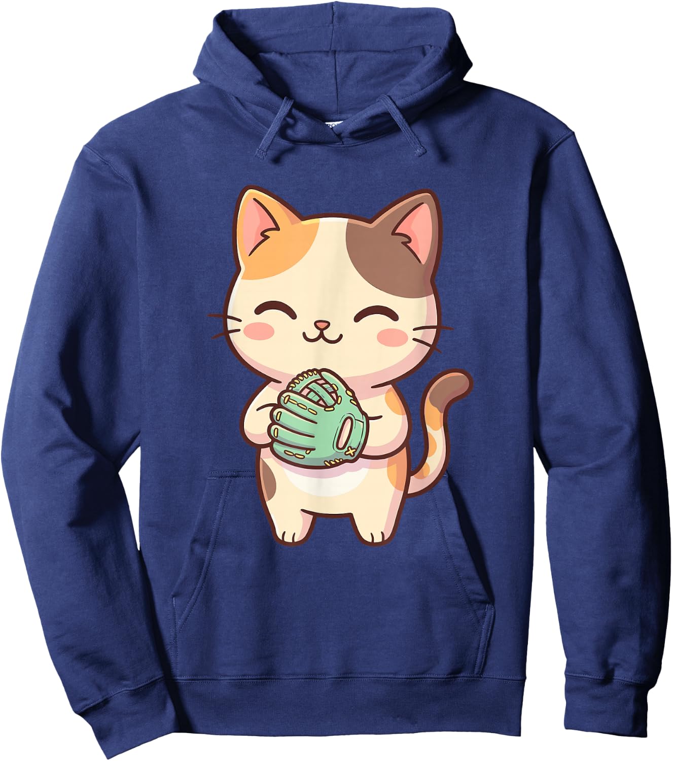 Cute Kawaii Cat Softball Hoodie - Hoodie | Navy