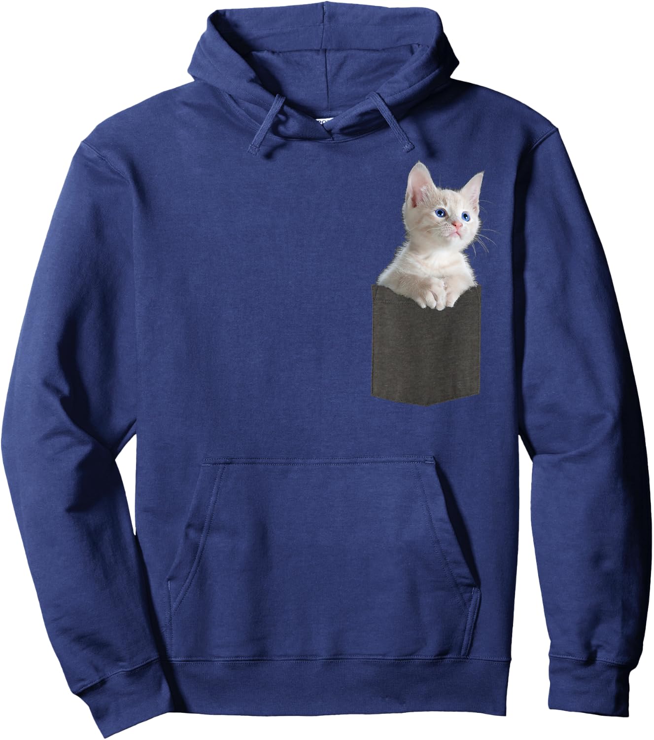 White Kitten Cat in Pocket with Blue Eyes Cute Cat Hoodie - Hoodie | Navy