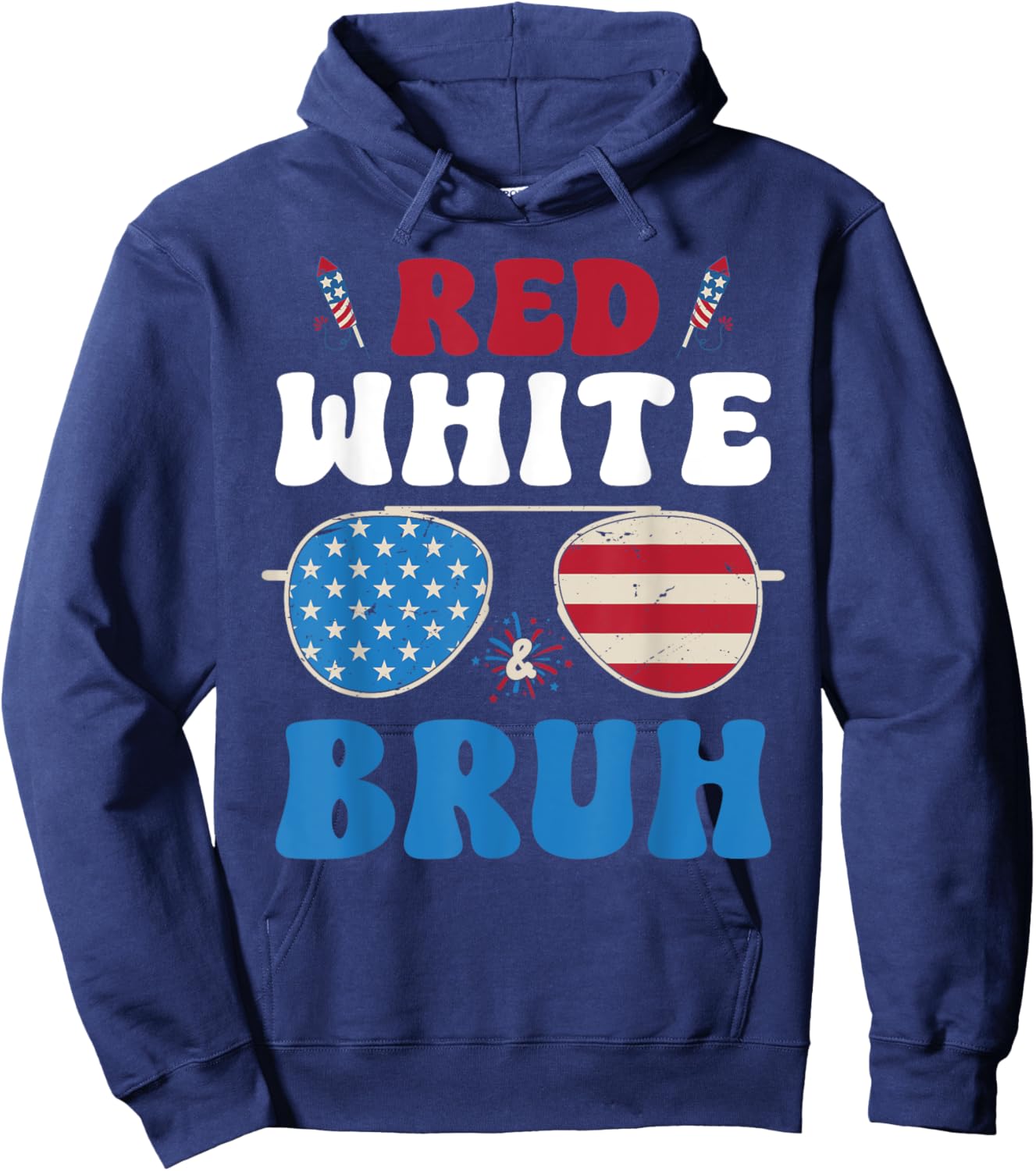 Red White and Bruh Patriotic Boys 4th of July 2025 Fun Kids Hoodie - Hoodie | Navy