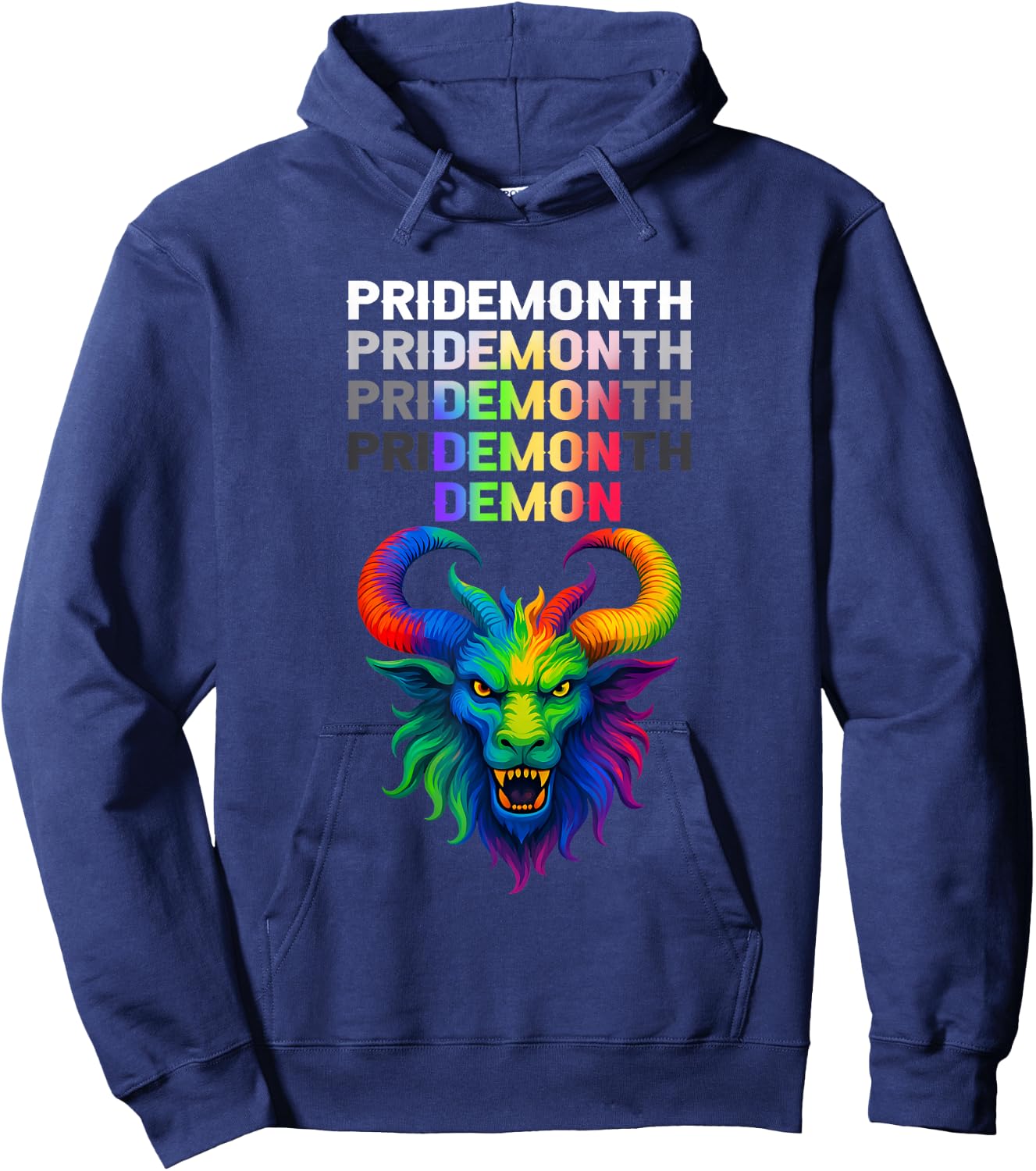 Pride Month Demon Baphomet Goat Psychedelic Mythical Outfit Hoodie - Hoodie | Navy