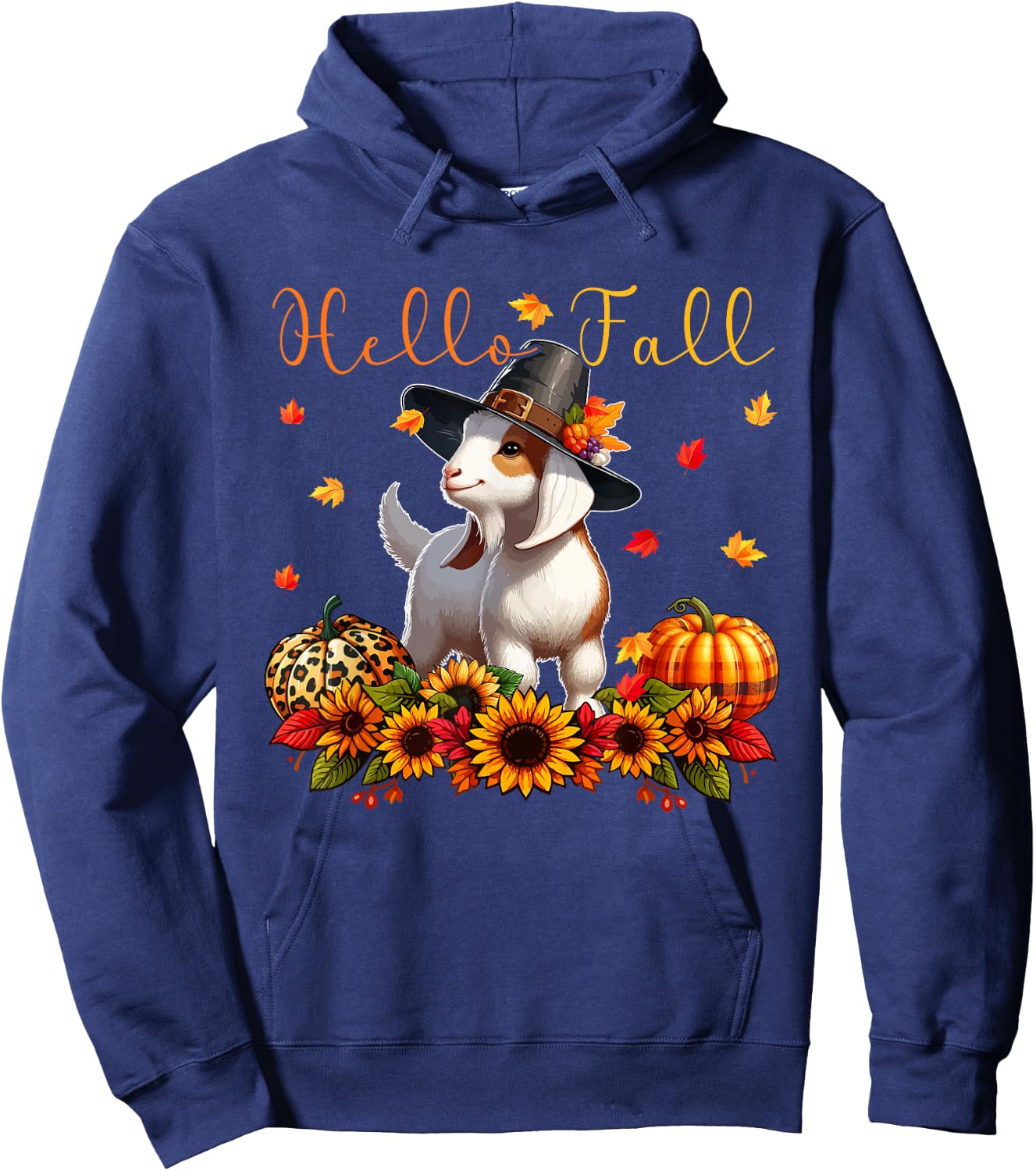 Fall Thanksgiving Goat Costume Autumn Leopard Pumpkins Hoodie - Hoodie | Navy