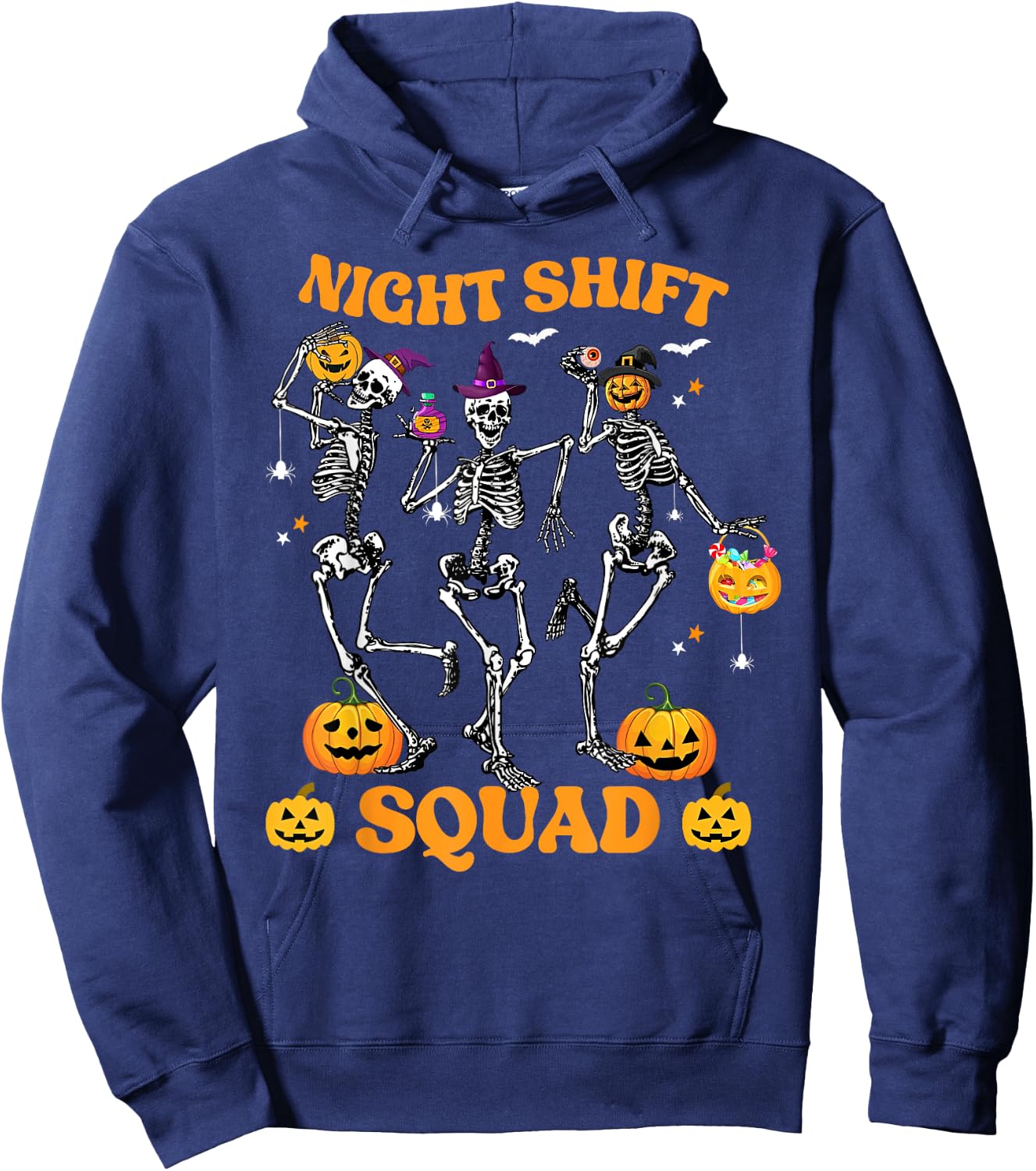 Dancing Skeleton Nurse Night Shift Squad Pumpkin Halloween Hoodie - Hoodie | Navy