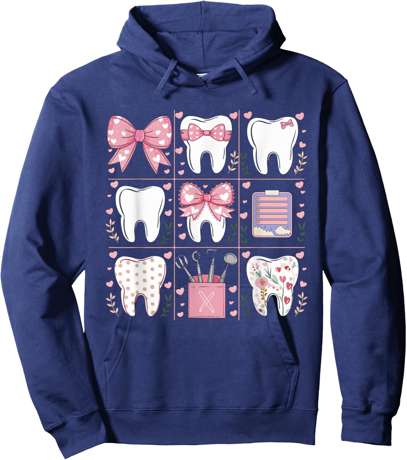 Pink Coquette Bow Cute Teeth Dentist Squad Dental Assistant Hoodie - Hoodie | Navy