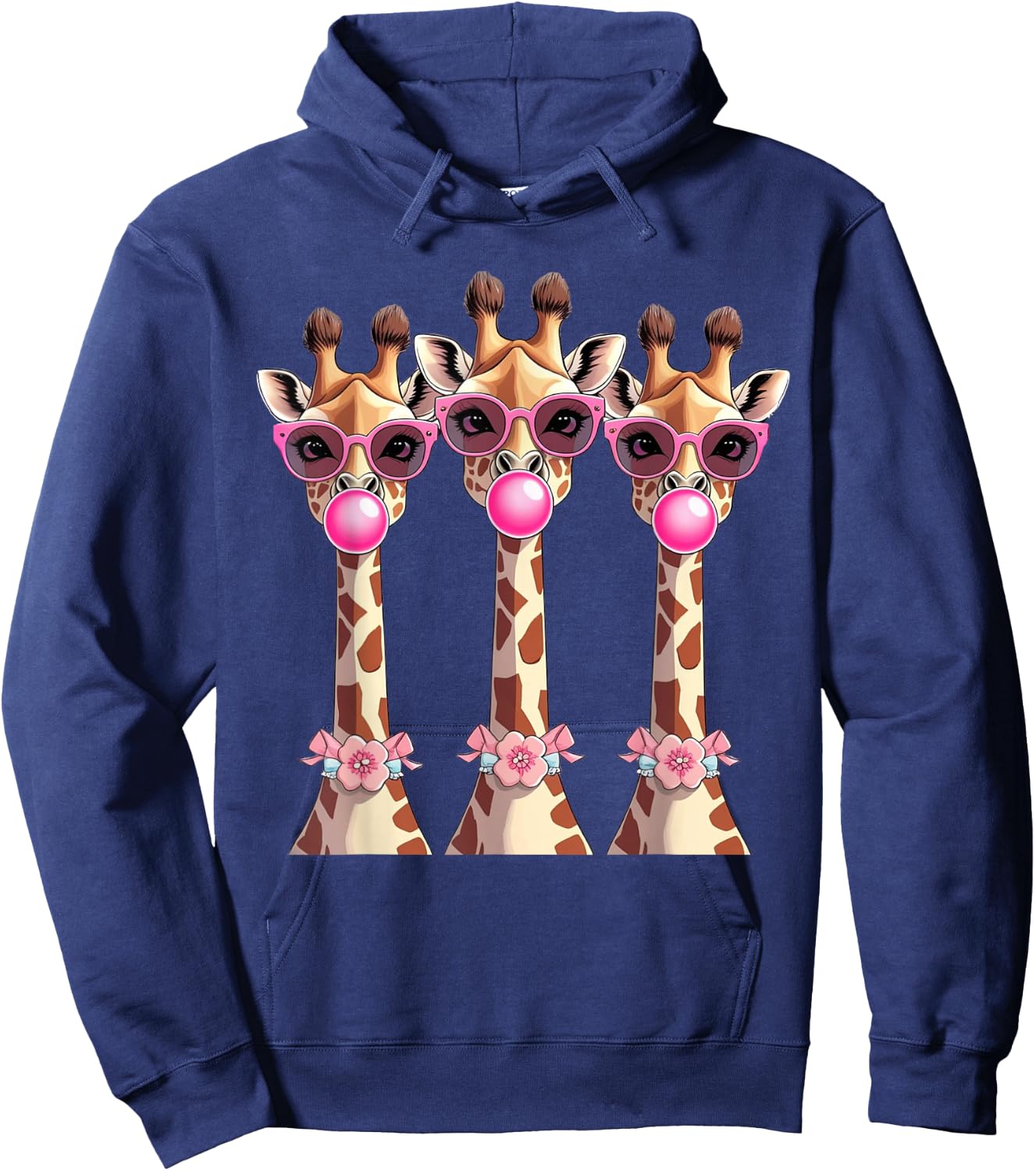 Funny Giraffe Squad Pink Bubble Gum Sunglasses Design Hoodie - Hoodie | Navy