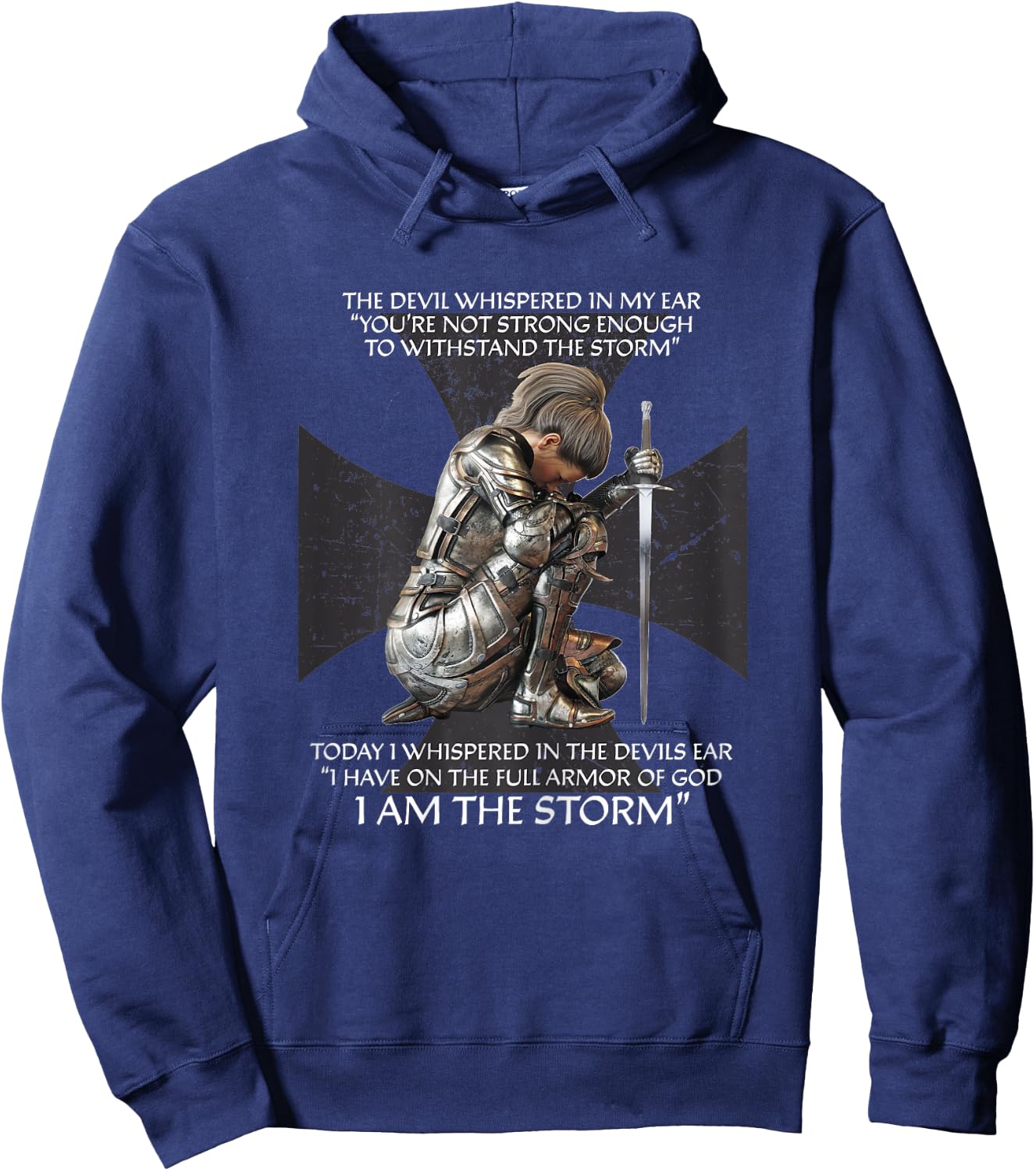Distressed I Am The Storm Armor of God Christian Graphic Hoodie - Hoodie | Navy