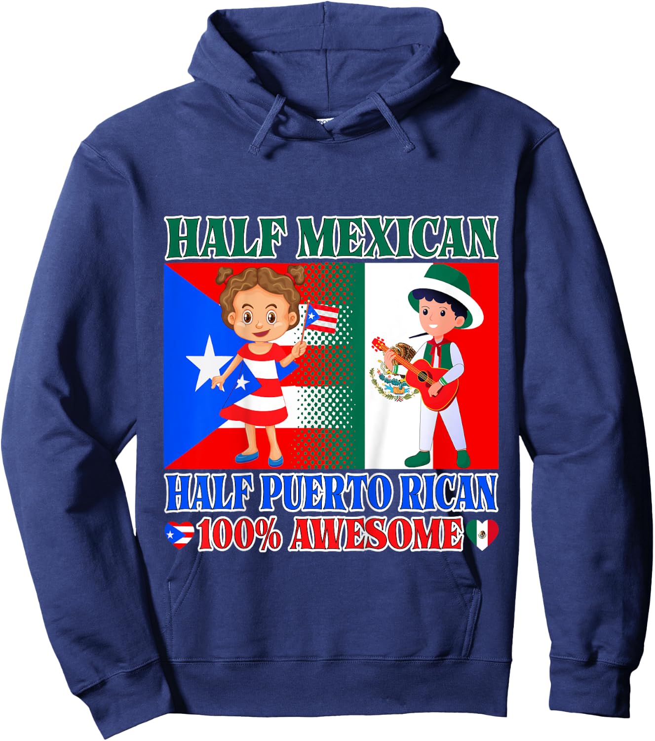 Kids Half Mexican Half Puerto Rican Mexico Flag Toddler Girl Boy Hoodie - Hoodie | Navy