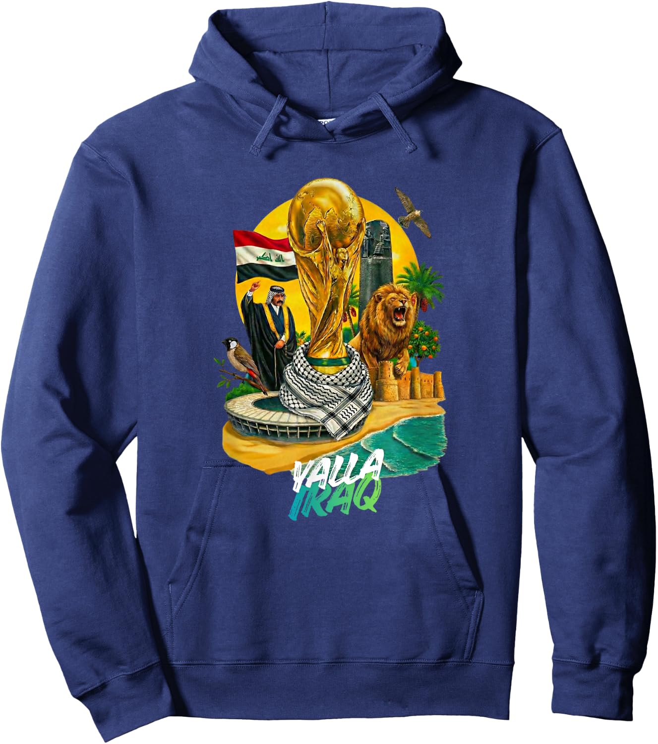 Yalla Iraq Football Fan Lions of Mesopotamia Pride Hoodie - Hoodie | Navy