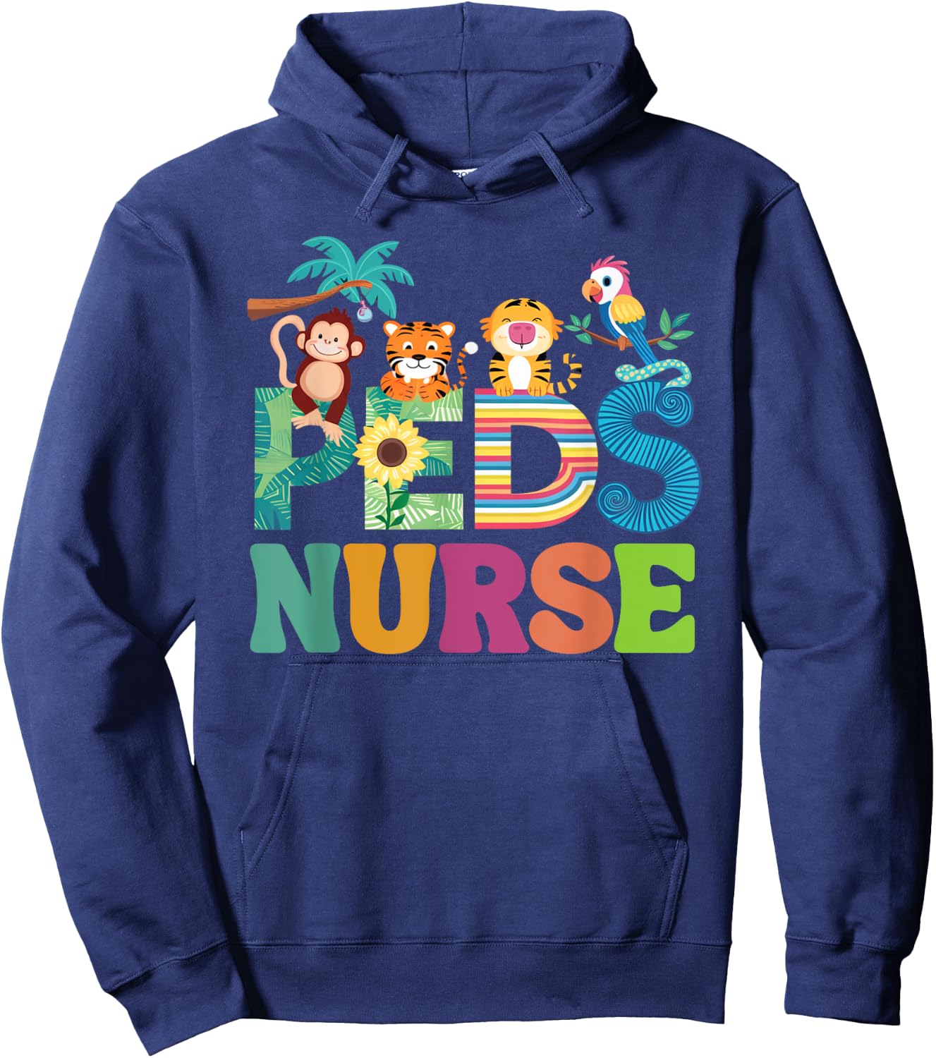 Colorful Peds Nurse Cute Animals PEDS Oncology Nurse Hoodie - Hoodie | Navy