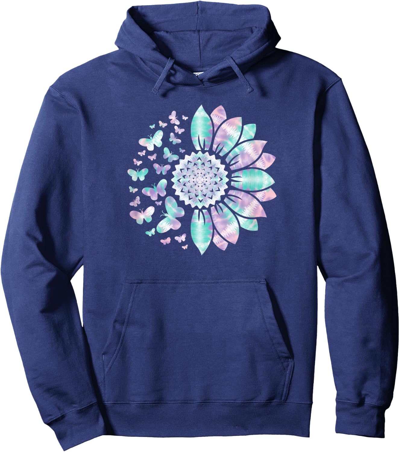 Sunflower Sun Flower Tie Dye Daisy Butterflies Women Girls Hoodie - Hoodie | Navy