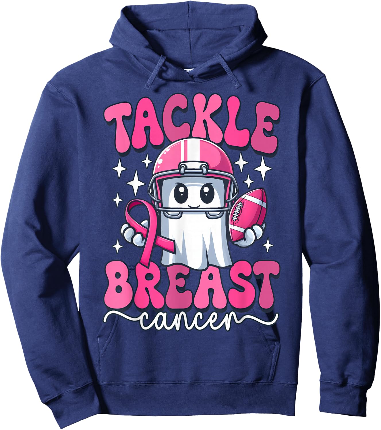 Cute Ghost Tackle Breast Cancer American Football Halloween Hoodie - Hoodie | Navy