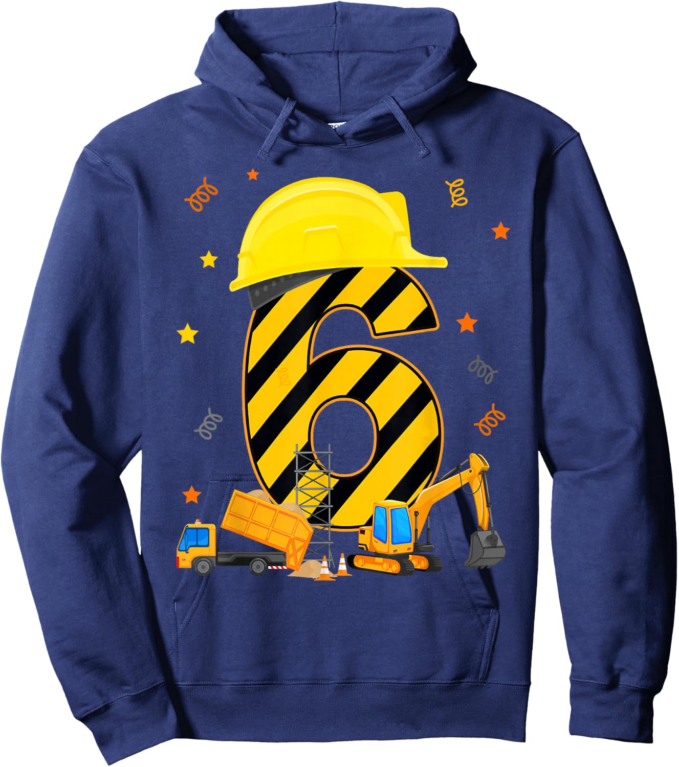 Six 6 Year Old 6th Birthday Construction Vehicles 6yr Hoodie - Hoodie | Navy