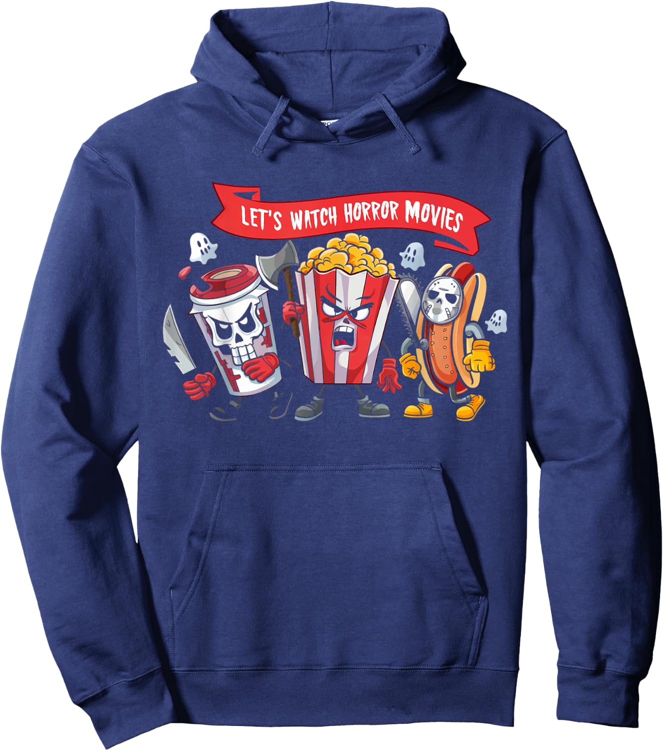 Lets Watch Horror Movies Lover Shirt Fun Halloween Skeleton Hoodie - Hoodie | Navy
