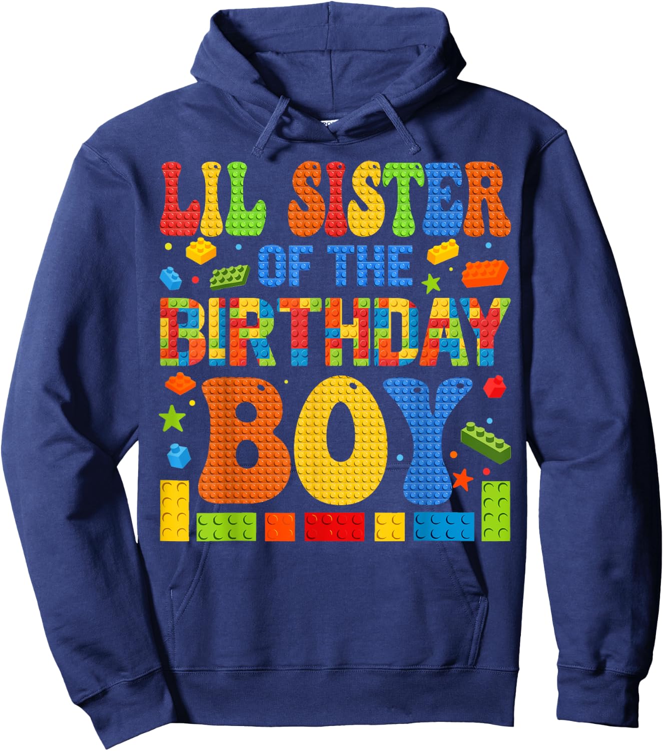 Lil Sister Of The Birthday Boy Building Block Birthday Party Hoodie - Hoodie | Navy