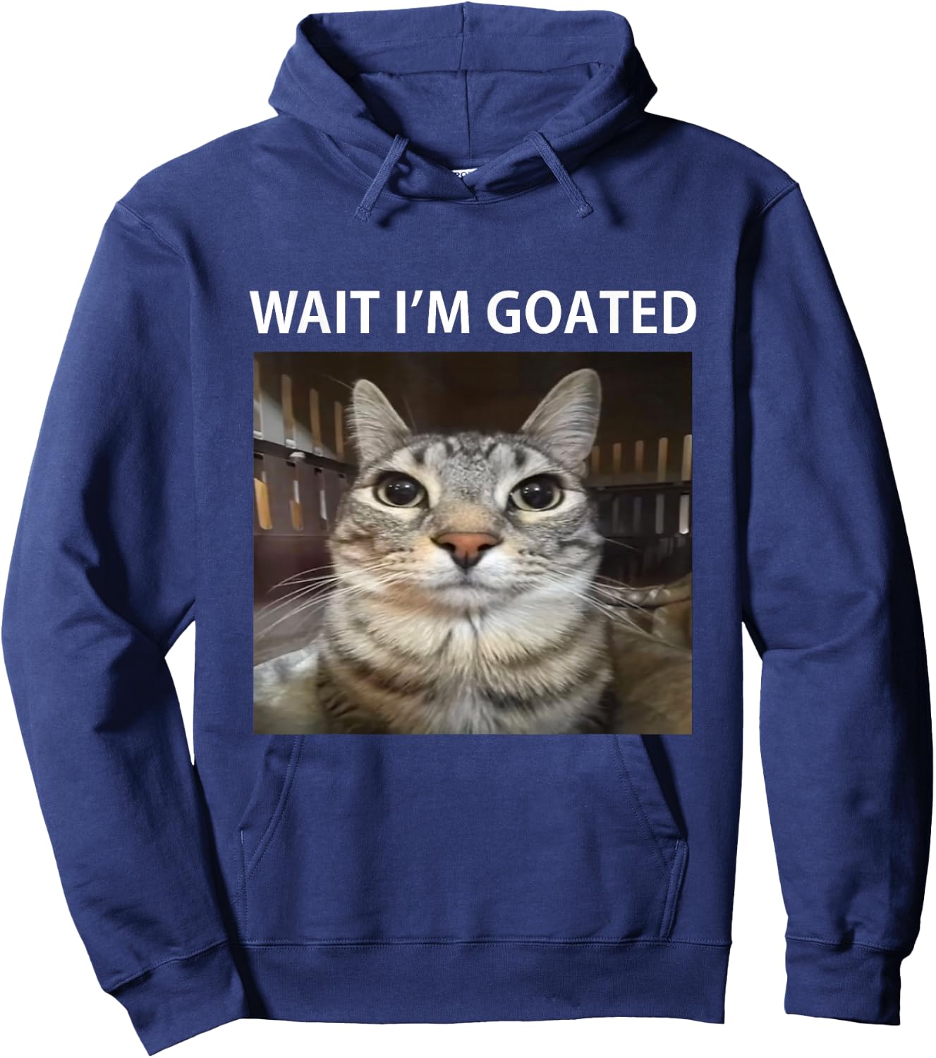 Wait I'm Goated Silly Cat Meme Hoodie - Hoodie | Navy