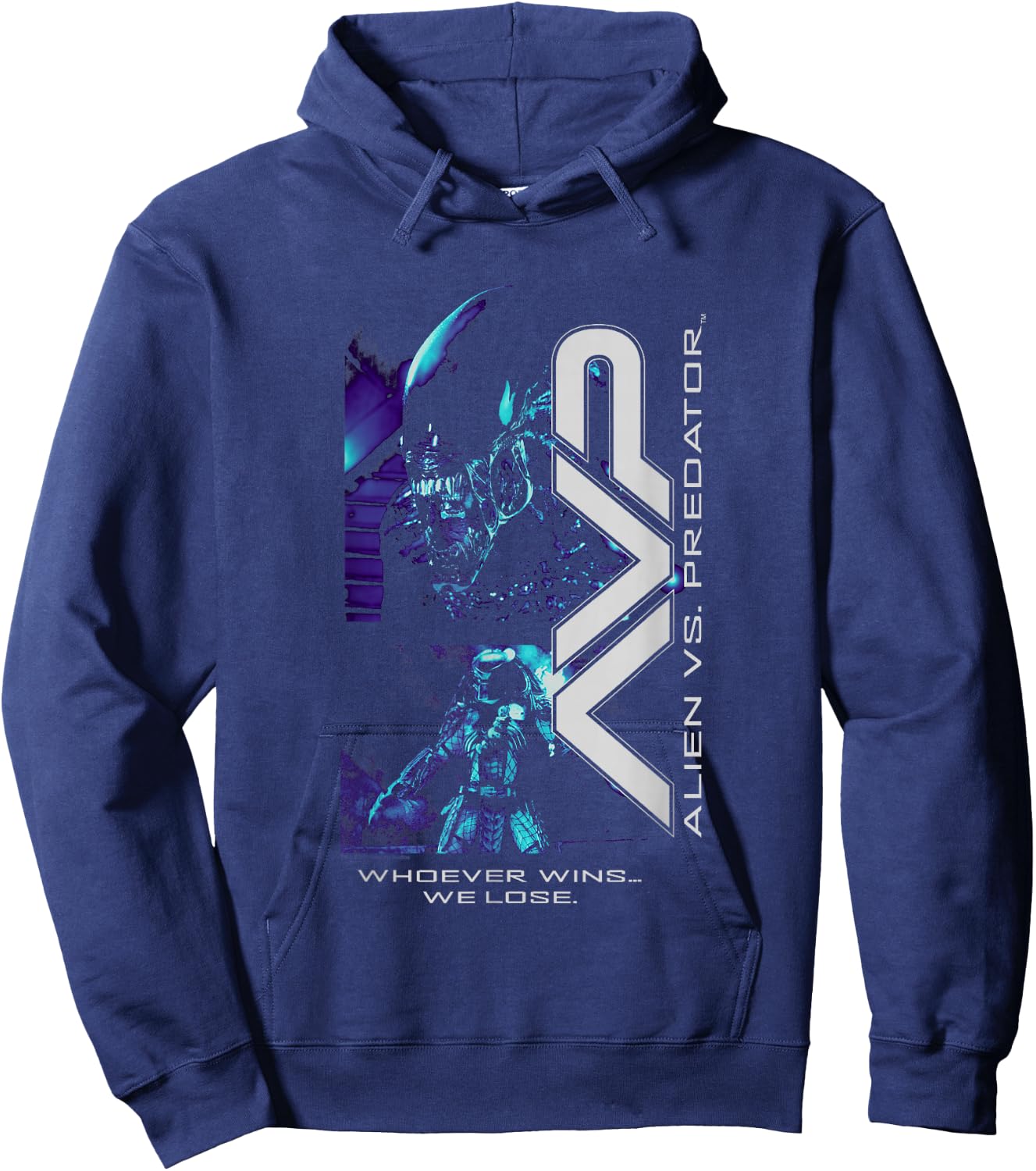 Alien vs Predator Whoever Wins… We Lose Big Chest Portrait Hoodie - Hoodie | Navy
