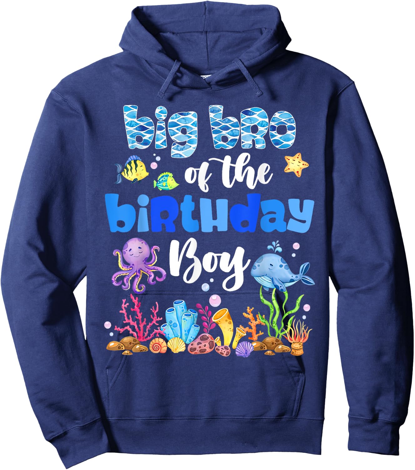 Big Brother Of The Birthday Boy Sea Fish Ocean Animals Hoodie - Hoodie | Navy