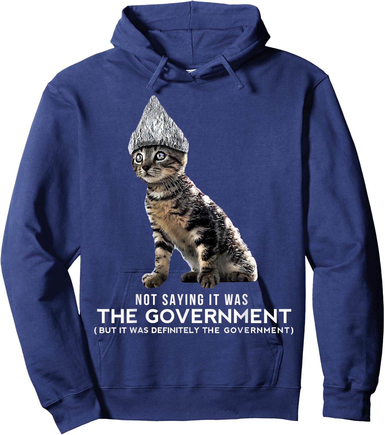 Funny Conspiracy Cat Tin Foil Hat Government Shirt Gift Men Hoodie - Hoodie | Navy