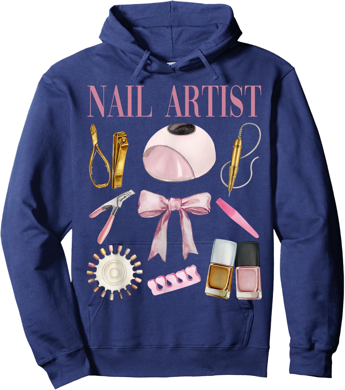 Vintage Coquette Bow Aesthetic Nail Tech Nail Technician Hoodie - Hoodie | Navy