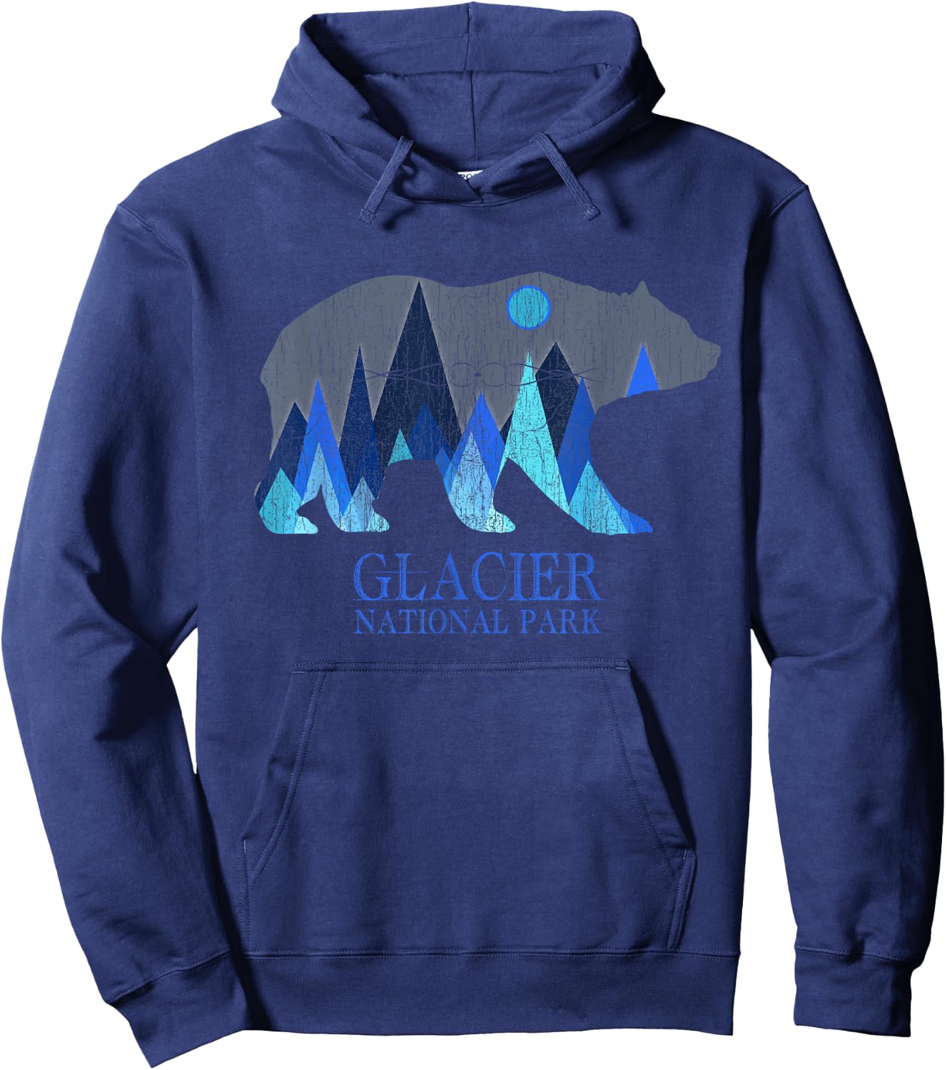 Retro Glacier Grizzly Bear Glacier National Park Small Hoodie - Hoodie | Navy