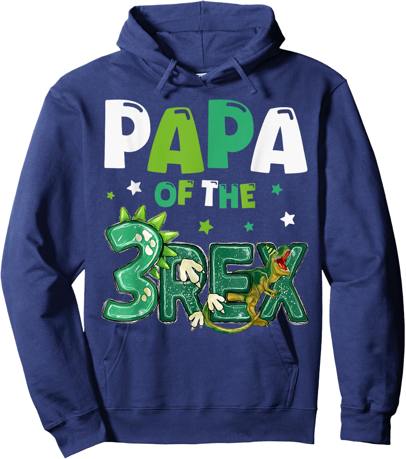 Papa of the Three Rex Birthday Dinosaur Family Matching Hoodie - Hoodie | Navy