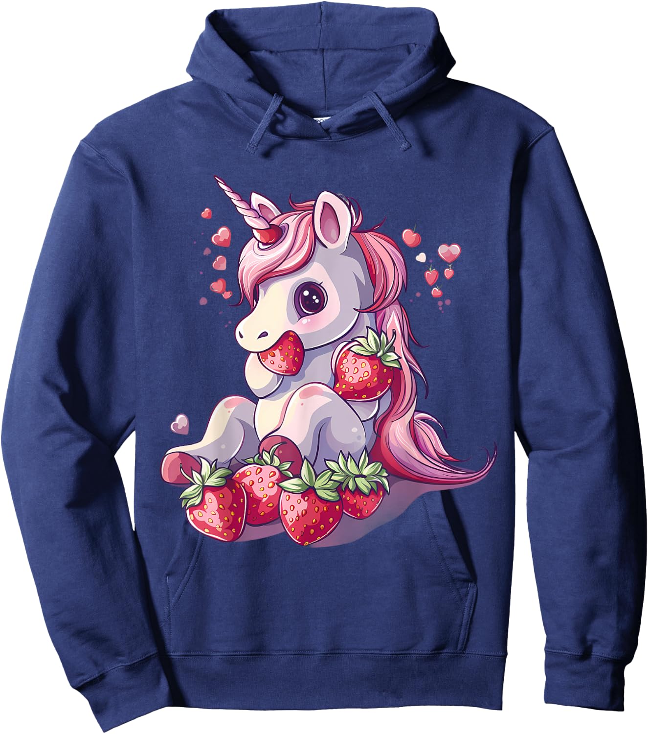 Strawberry Unicorn Cute Strawberries Drawing Motif Hoodie - Hoodie | Navy