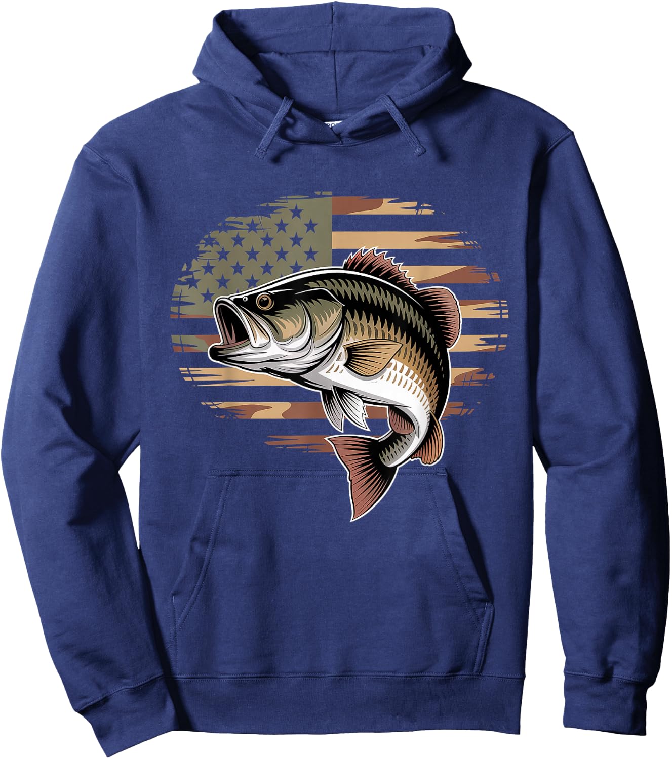 Bass Fish Fishing Camo USA American Flag Largemouth Hoodie - Hoodie | Navy