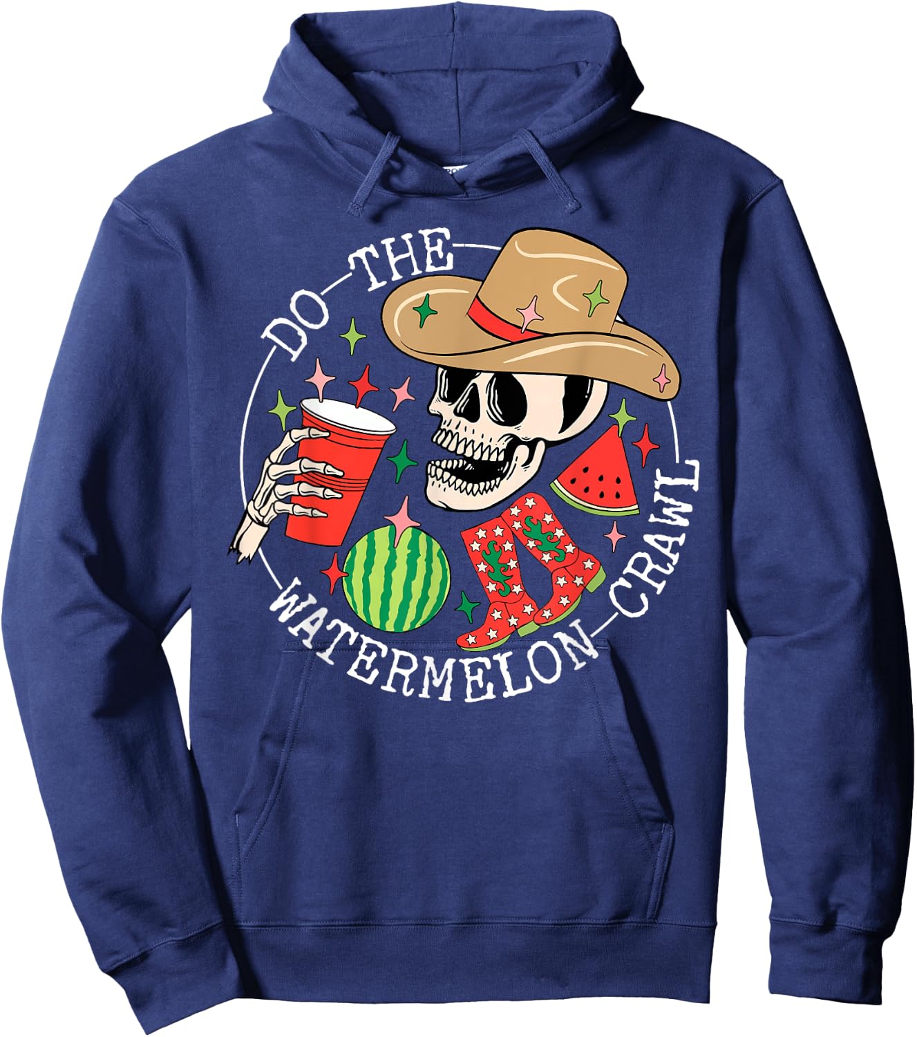 Do The Watermelon Crawl Skeleton Cowboy Summer Hawaii Beach Hoodie - Hoodie | Navy
