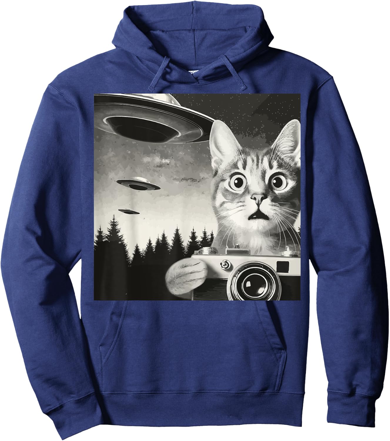 Alien Cat UFO Camera Graphic Alien Feline Photography Men Women Hoodie - Hoodie | Navy